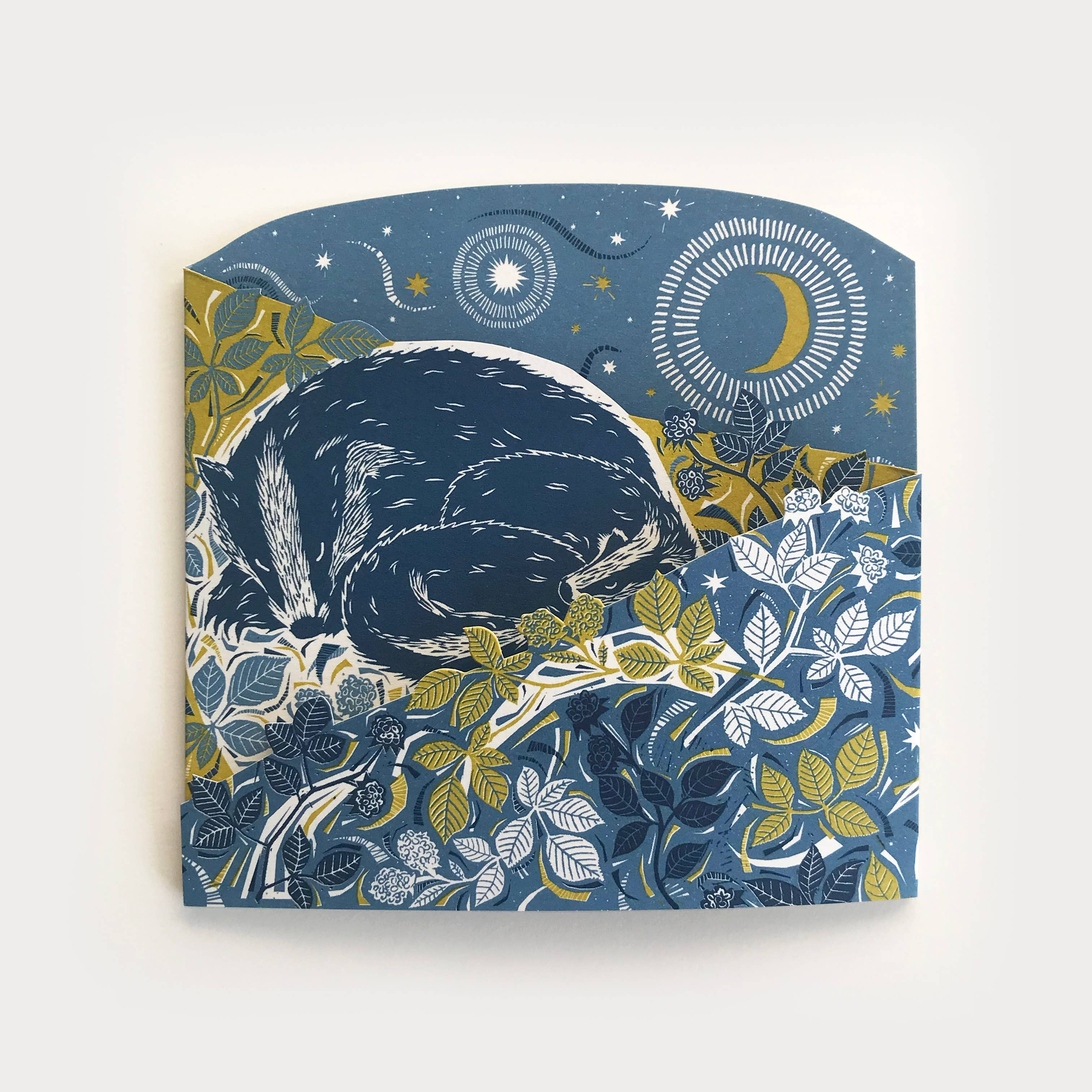 'Badger Amongst the Brambles' Die Cut Fold-Out Greetings Card