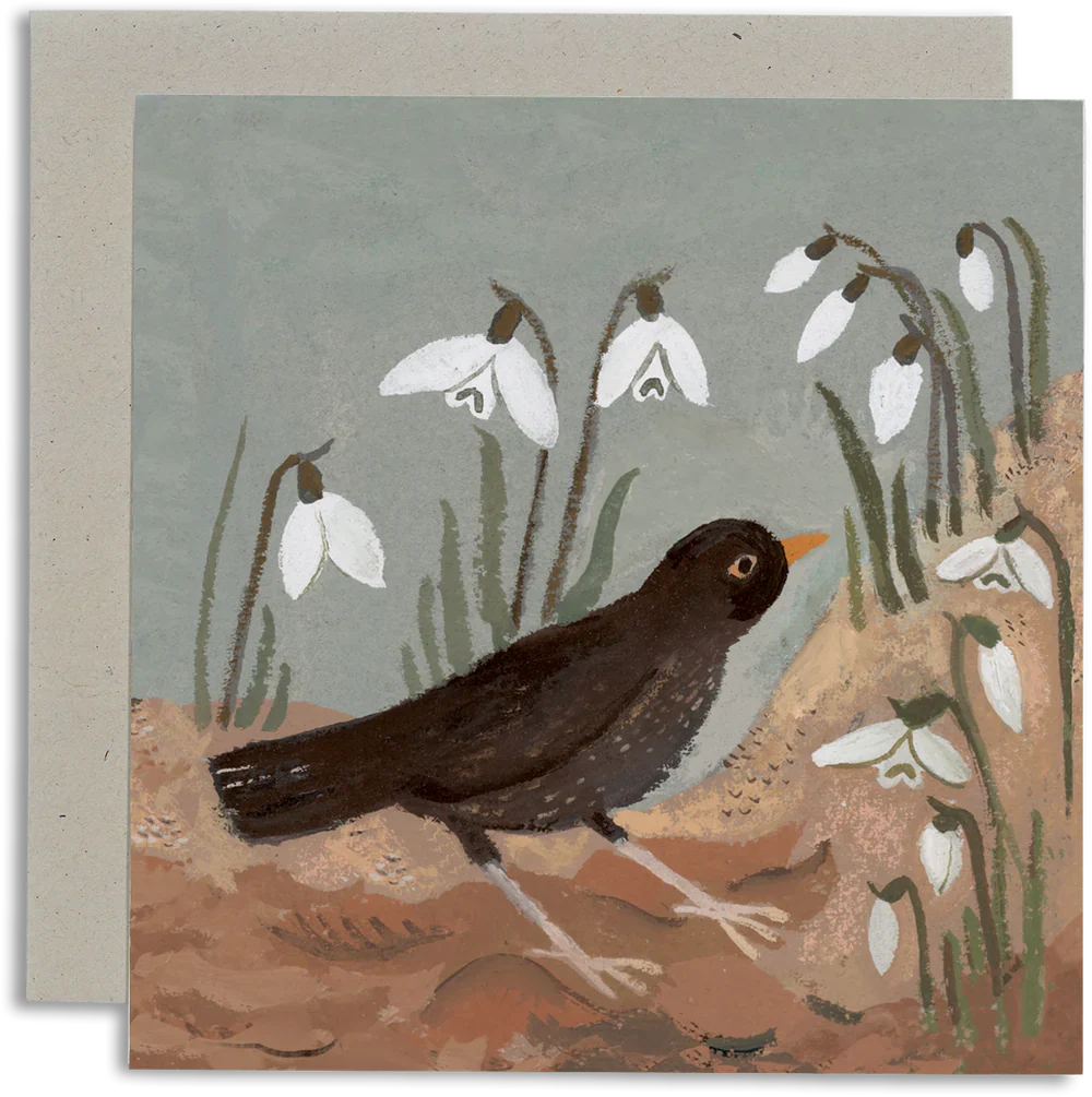 'Blackbird and Snowdrops' Greetings Card