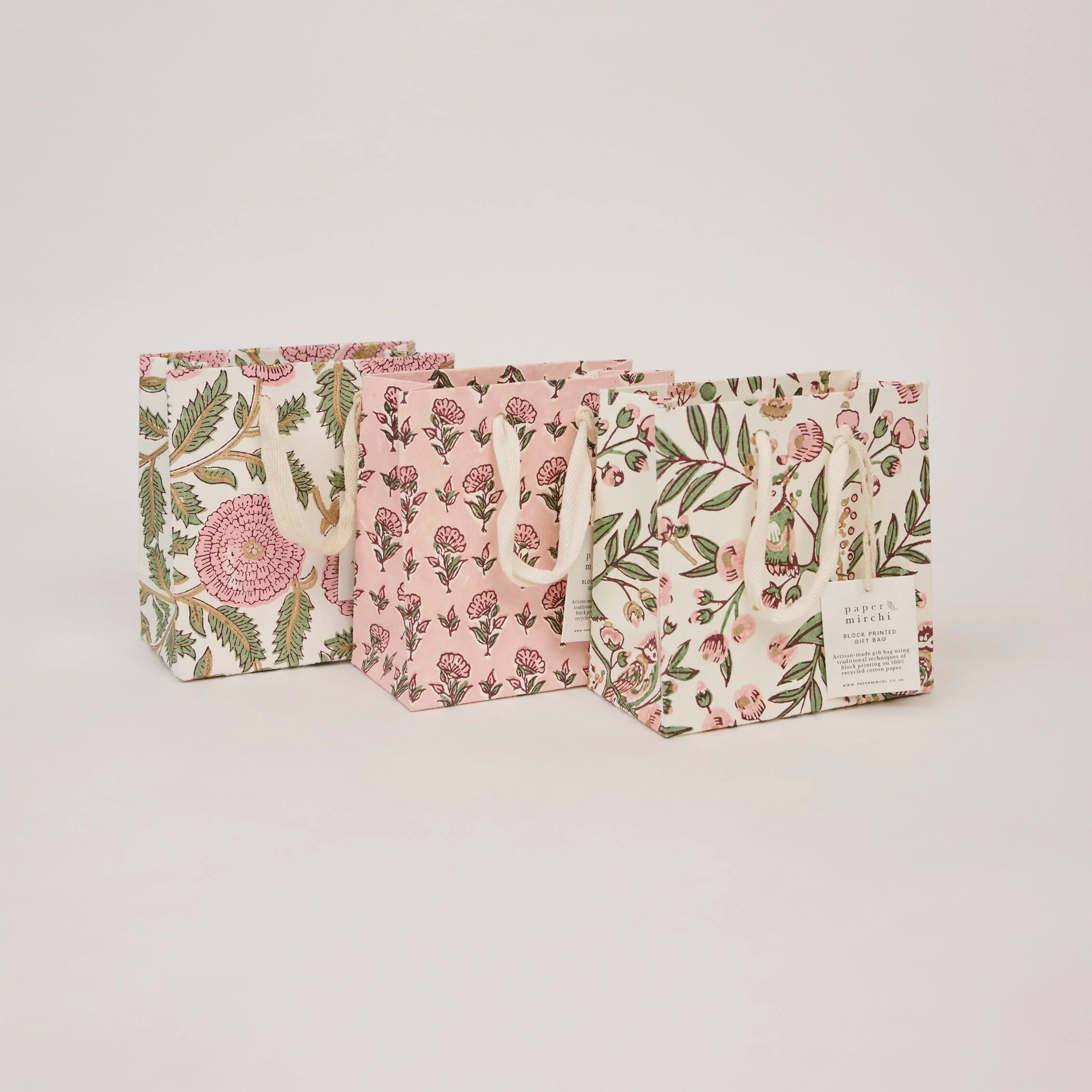 Block Printed Luxury Gift Bags - Small (Blush)
