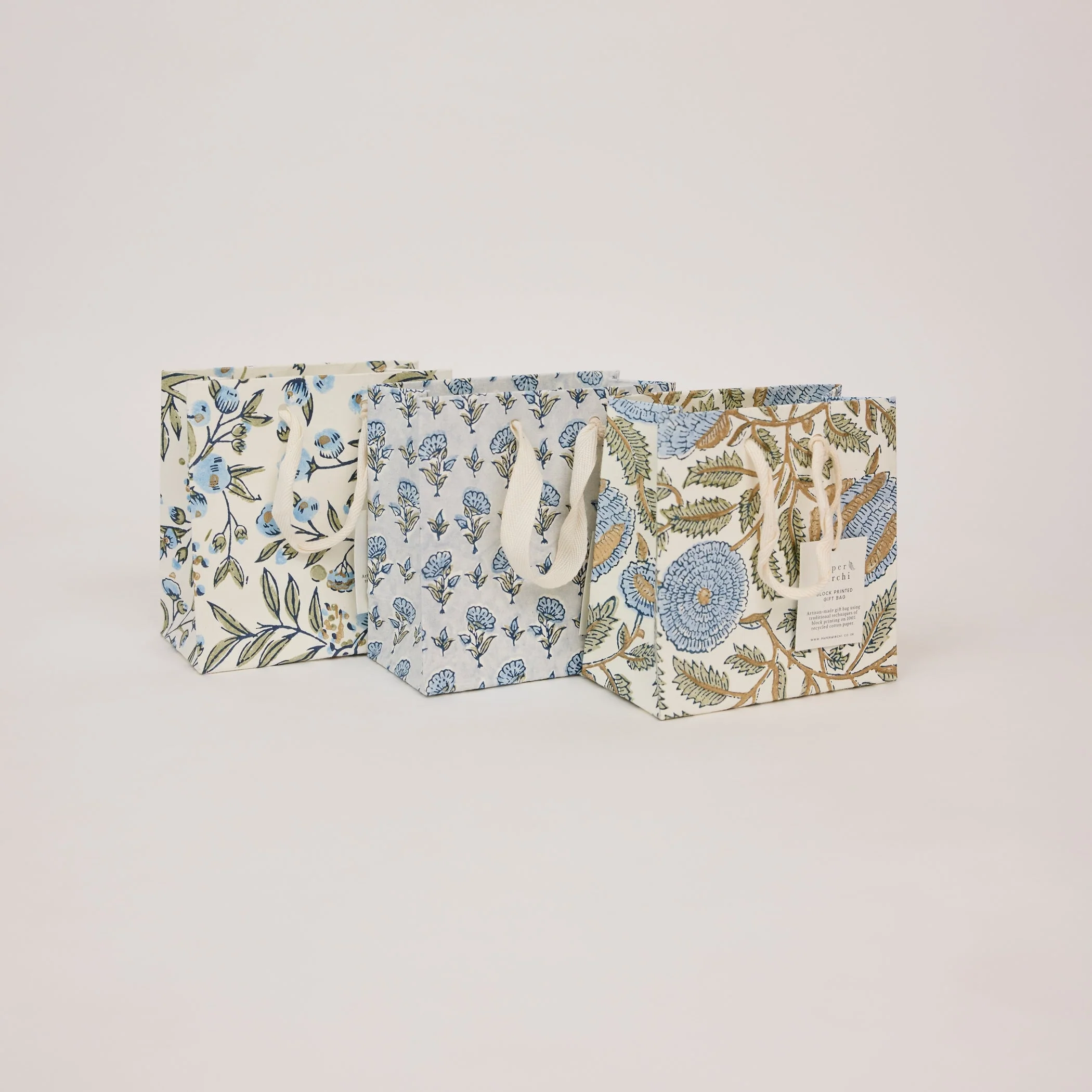 Block Printed Luxury Gift Bags - Small (Blue Stone)