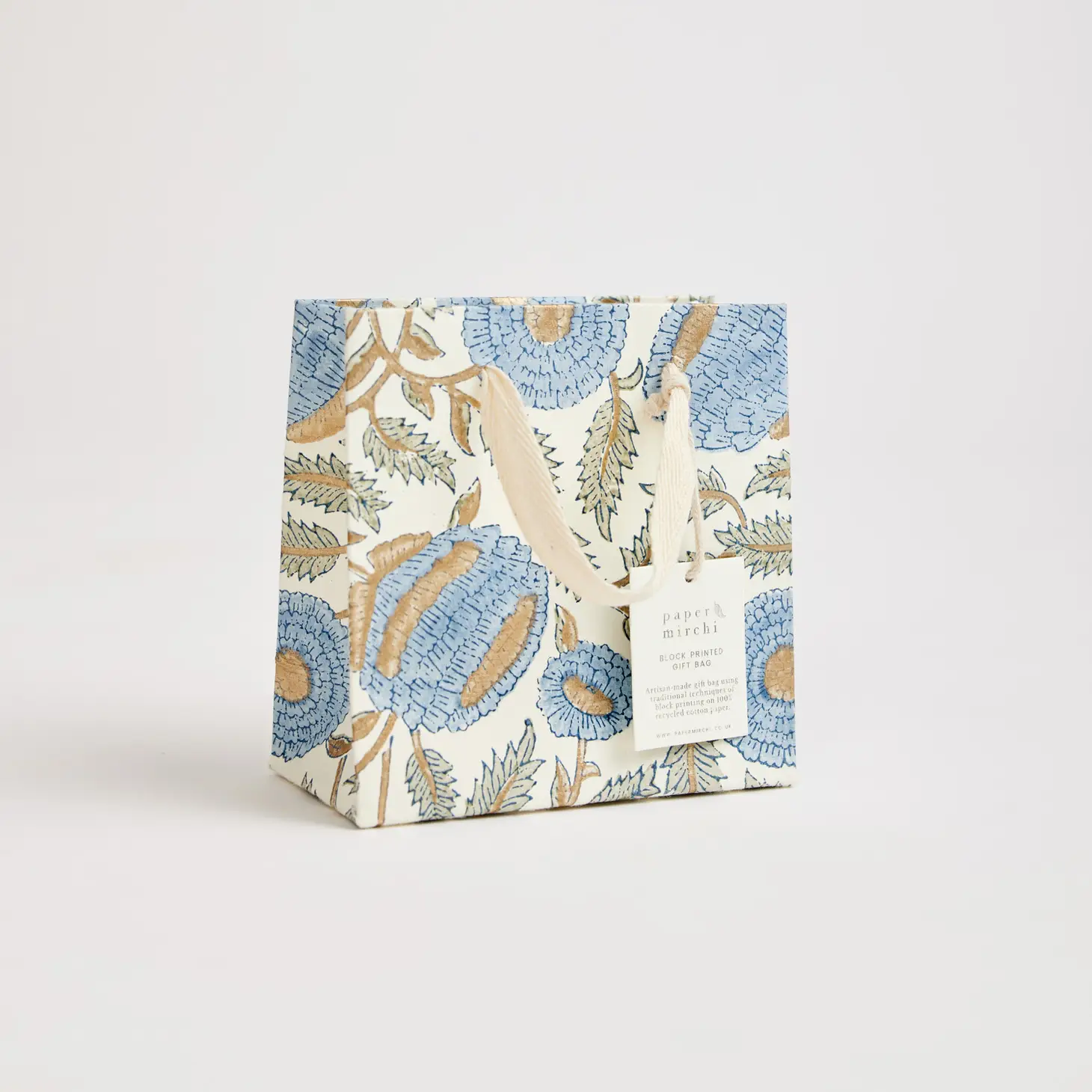 Block Printed Luxury Gift Bags - Small (Blue Stone) - Image 2