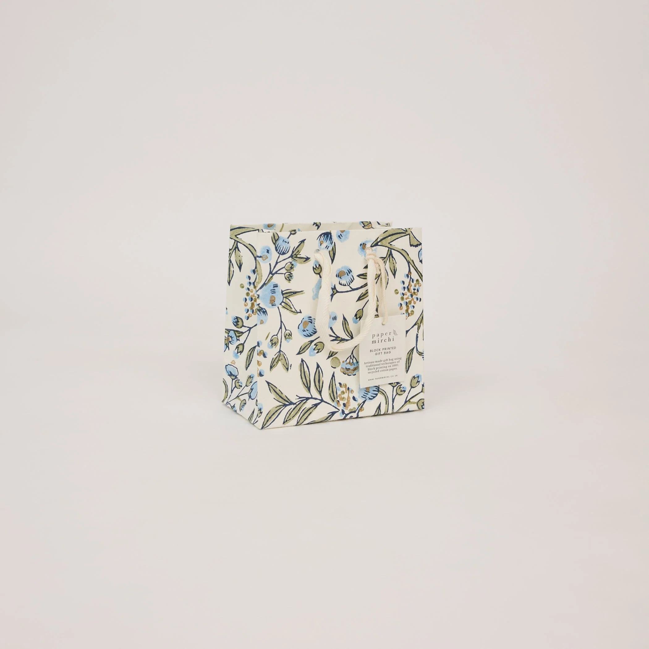 Block Printed Luxury Gift Bags - Small (Blue Stone) - Image 3