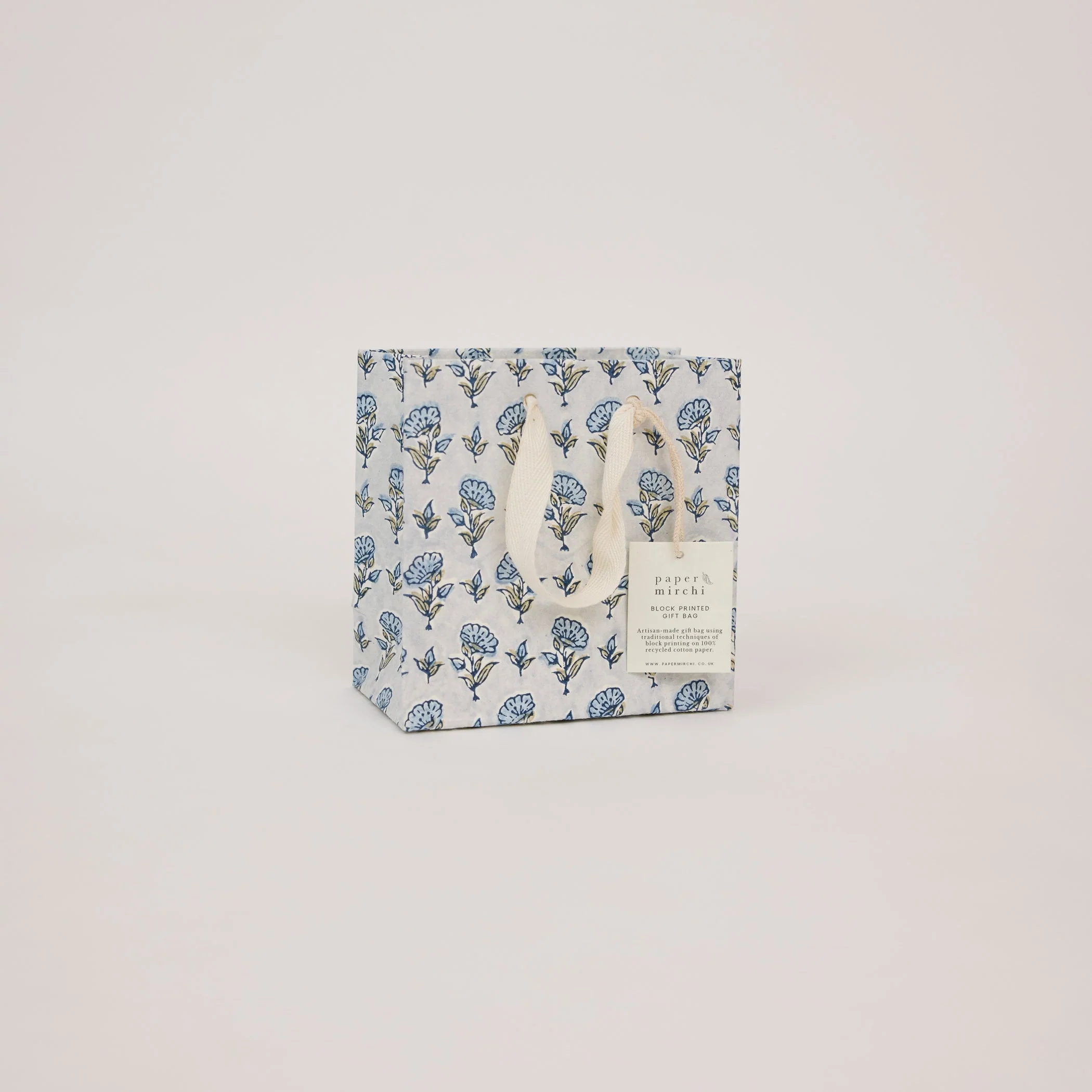 Block Printed Luxury Gift Bags - Small (Blue Stone) - Image 4
