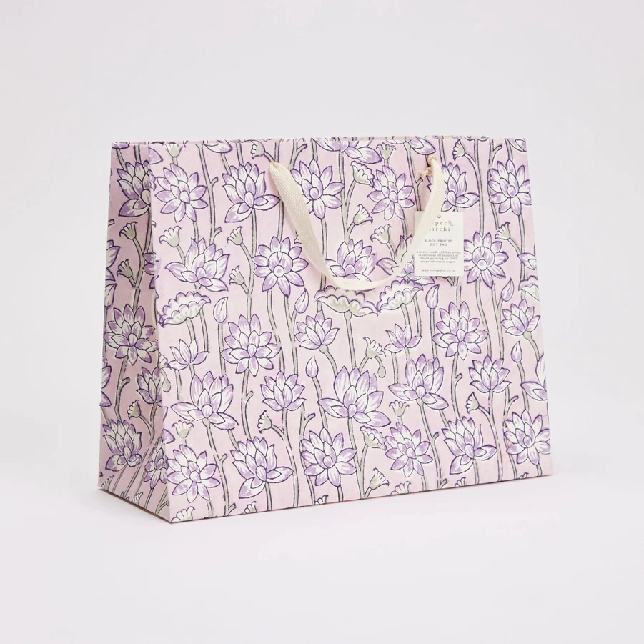 Block Printed Luxury Gift Bags - Large (Lavender) - Image 3