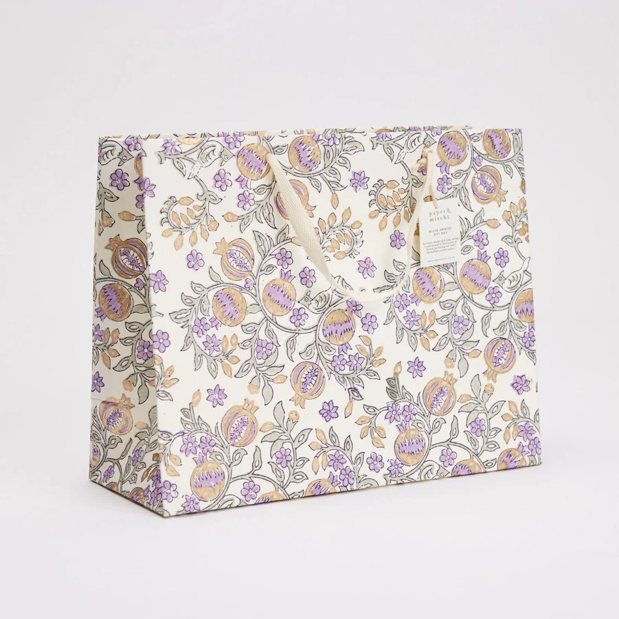 Block Printed Luxury Gift Bags - Large (Lavender) - Image 4