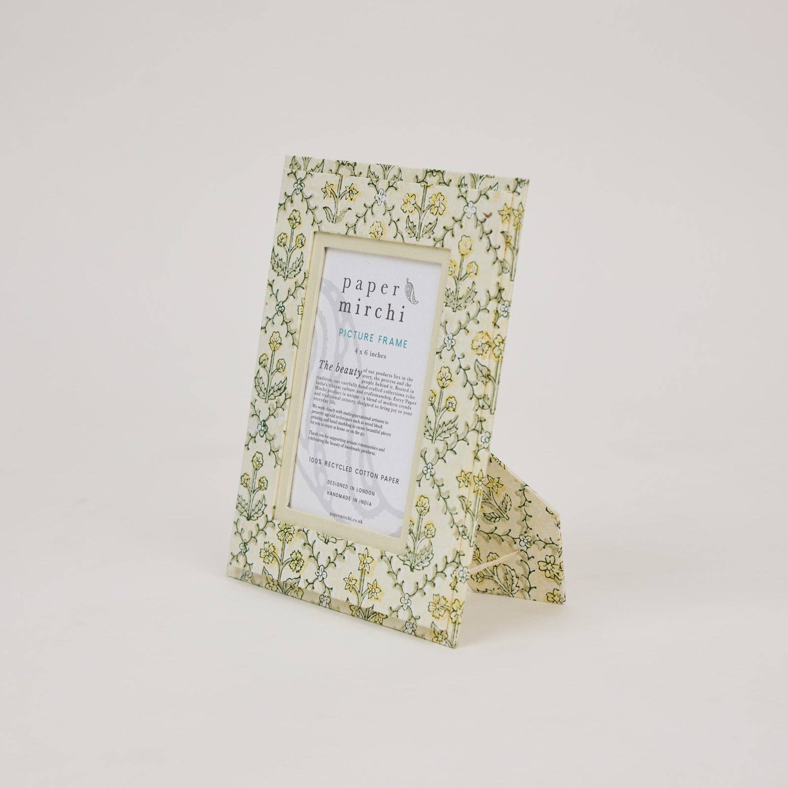 Block Printed Picture Frame - Floral Lattice Buttercream