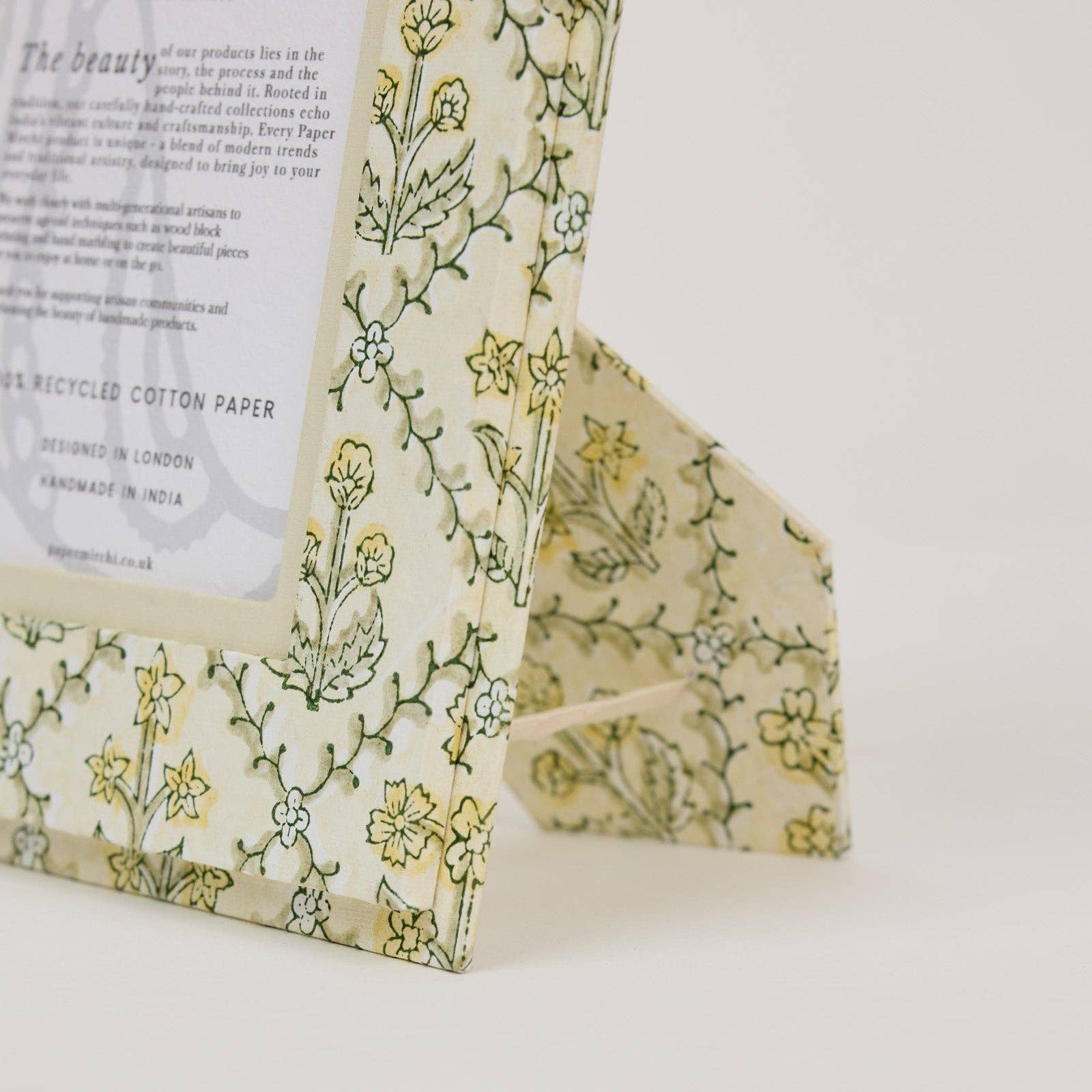 Block Printed Picture Frame - Floral Lattice Buttercream - Image 2