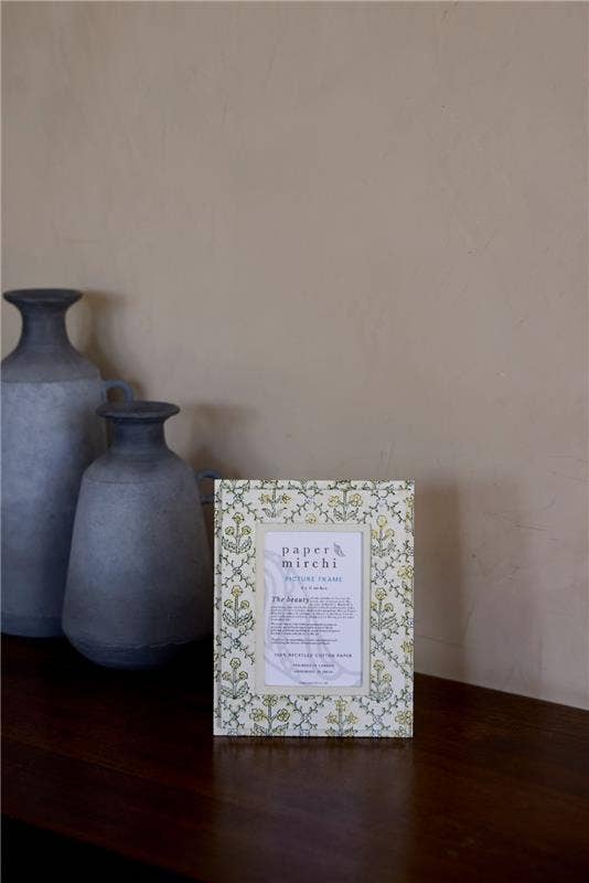 Block Printed Picture Frame - Floral Lattice Buttercream - Image 4
