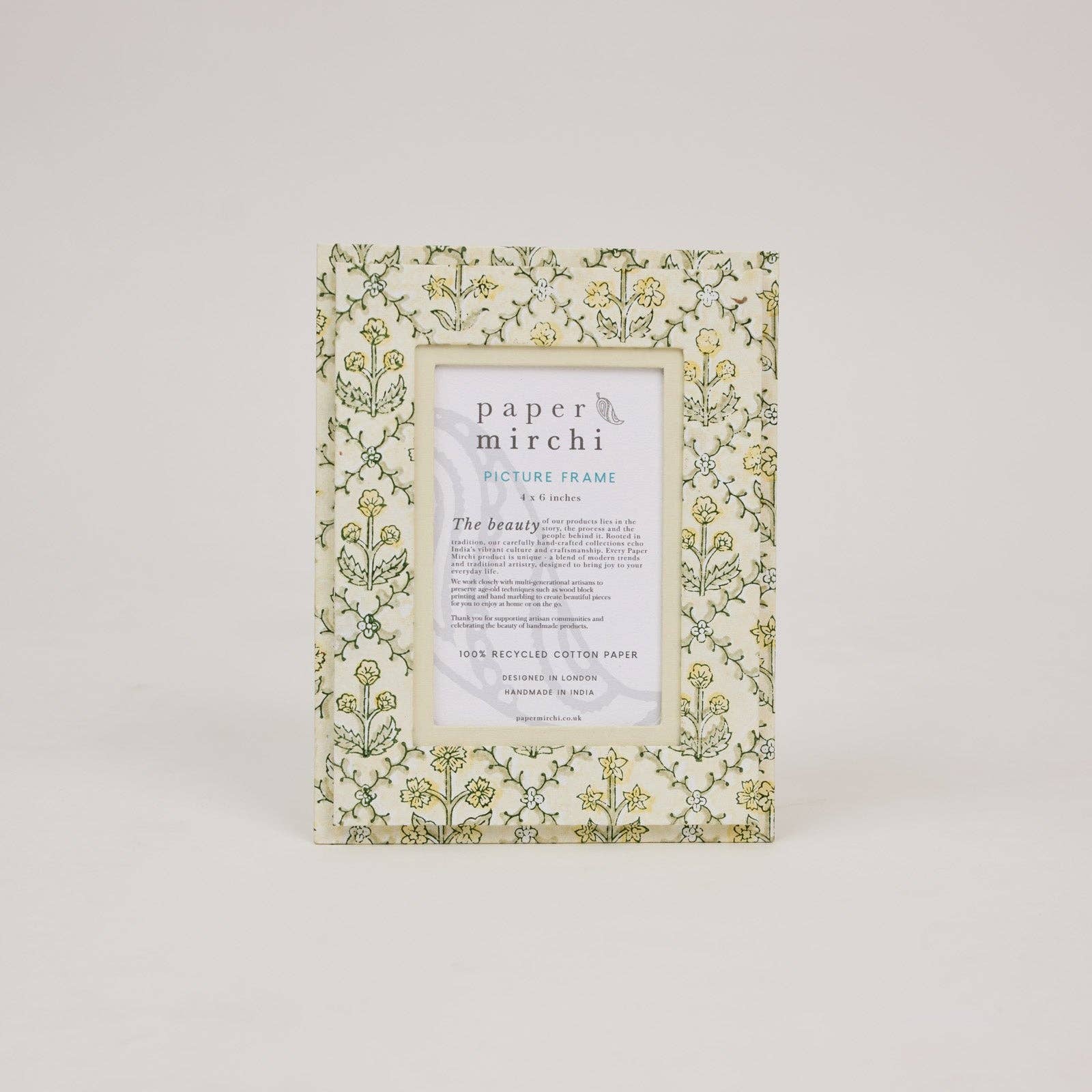 Block Printed Picture Frame - Floral Lattice Buttercream - Image 5