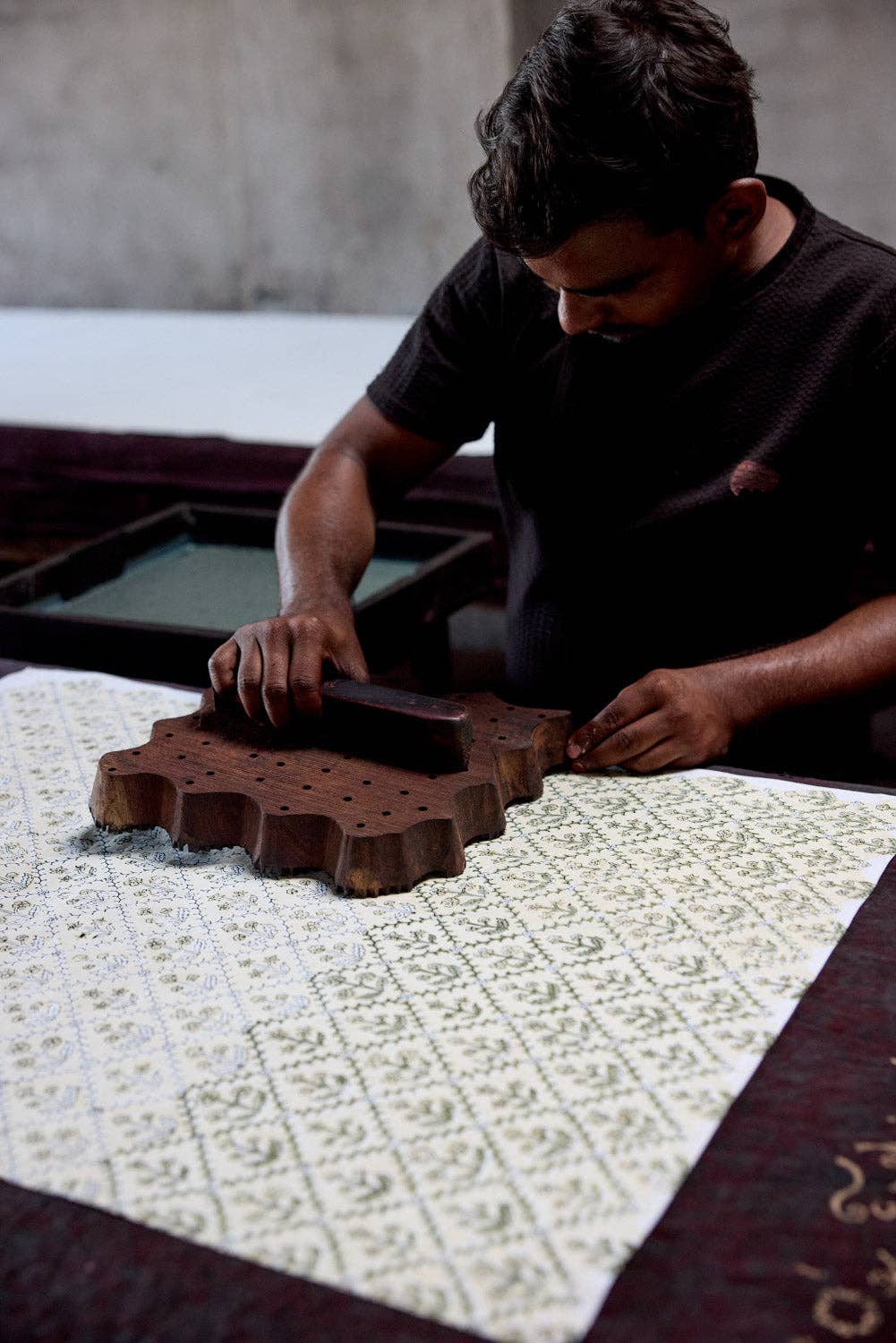 Block Printed Picture Frame - Floral Lattice Buttercream - Image 7