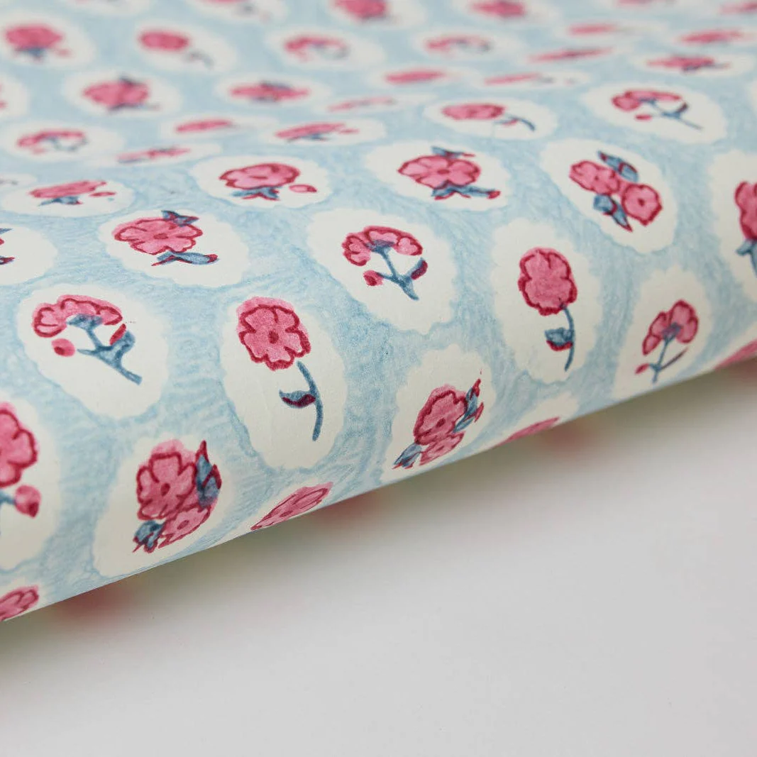 Block Printed Luxury Wrapping Paper - Scallop Tiles Pink Sorbet