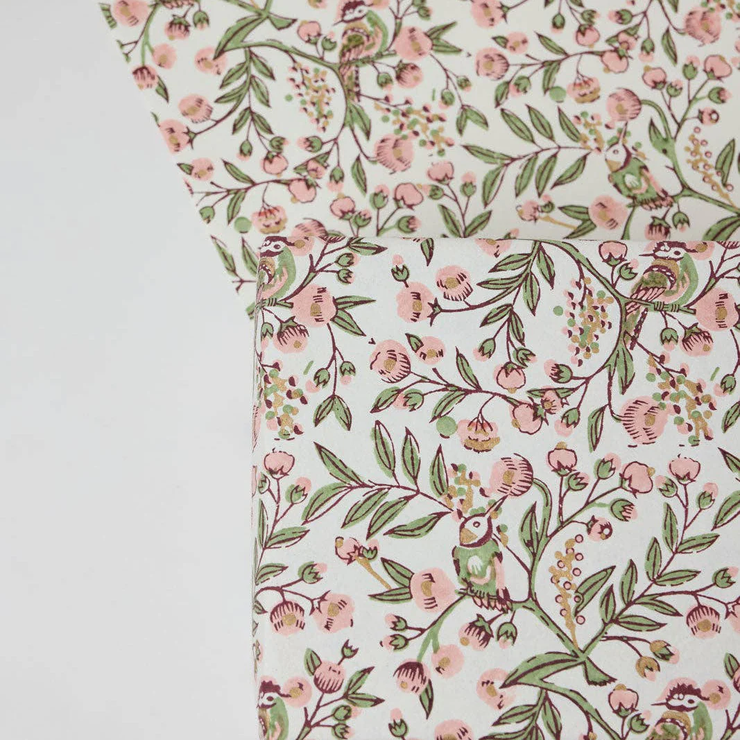 Block Printed Luxury Wrapping Paper - Song Birds Blush - Image 2