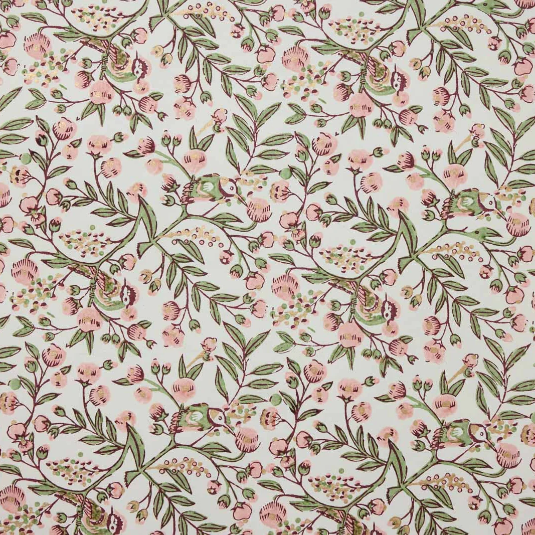 Block Printed Luxury Wrapping Paper - Song Birds Blush - Image 3