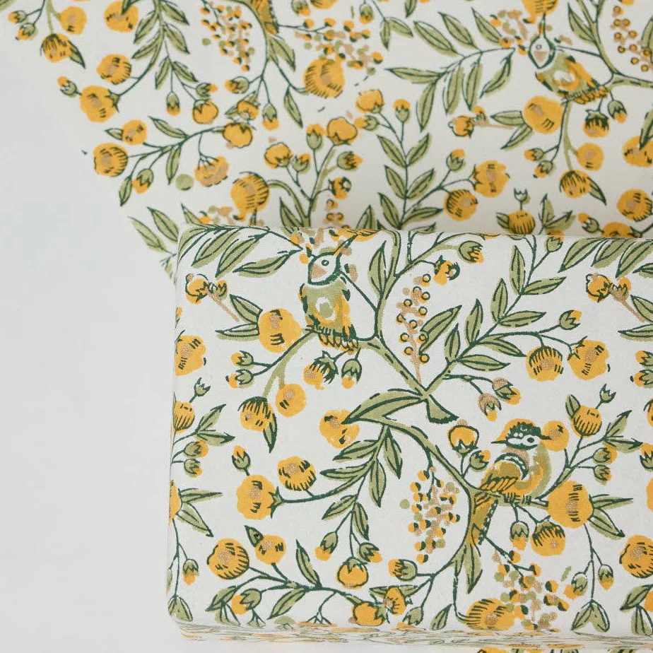 Block Printed Luxury Wrapping Paper - Song Birds Sunshine - Image 2