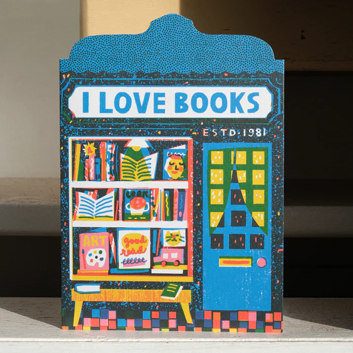'Book Shop' Die Cut Greetings Card
