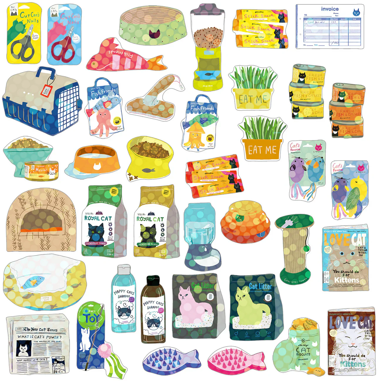 Box of Cat Supplies Stickers - Image 4