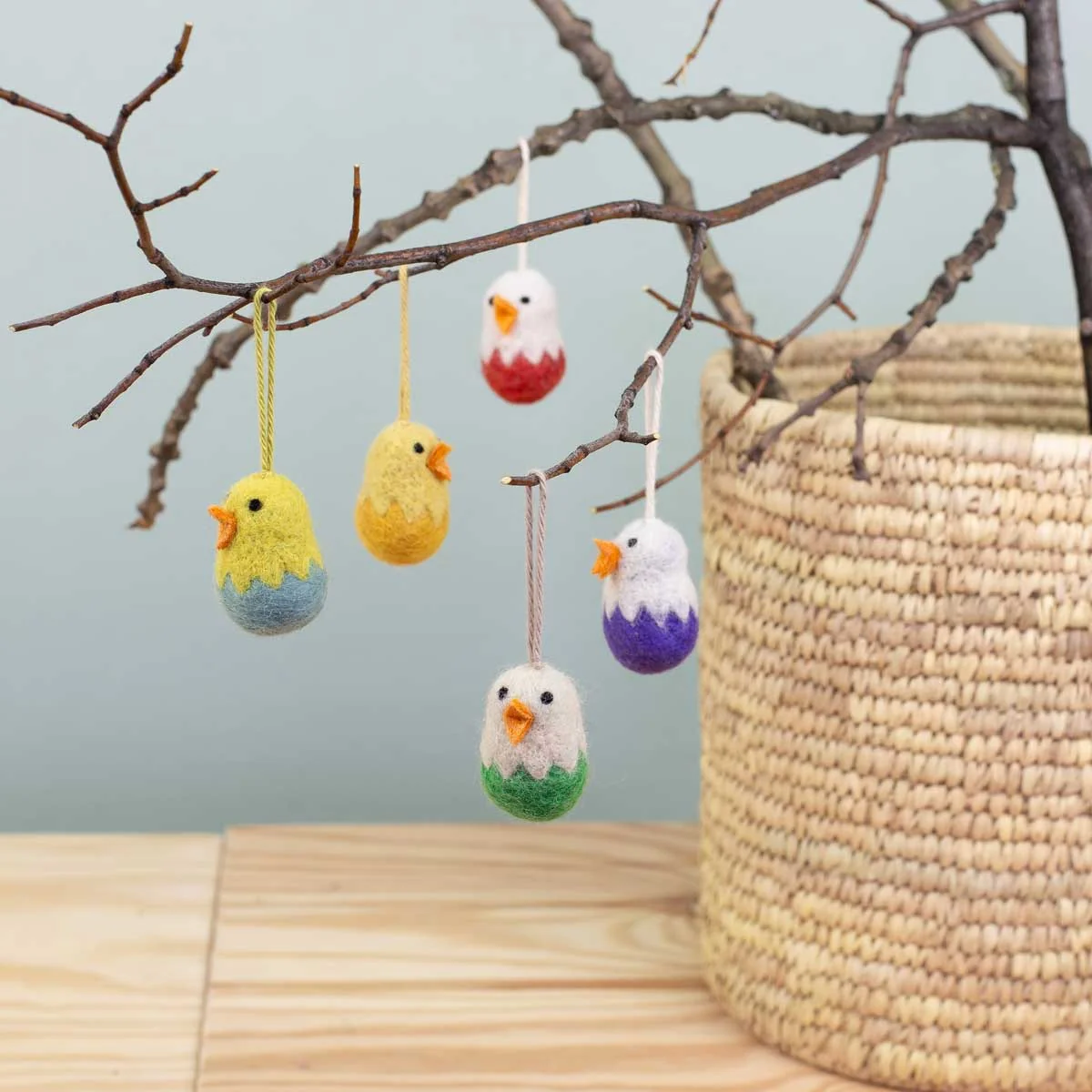 Chick in Eggs Felted Easter Decorations - Pack of 5 - Image 2