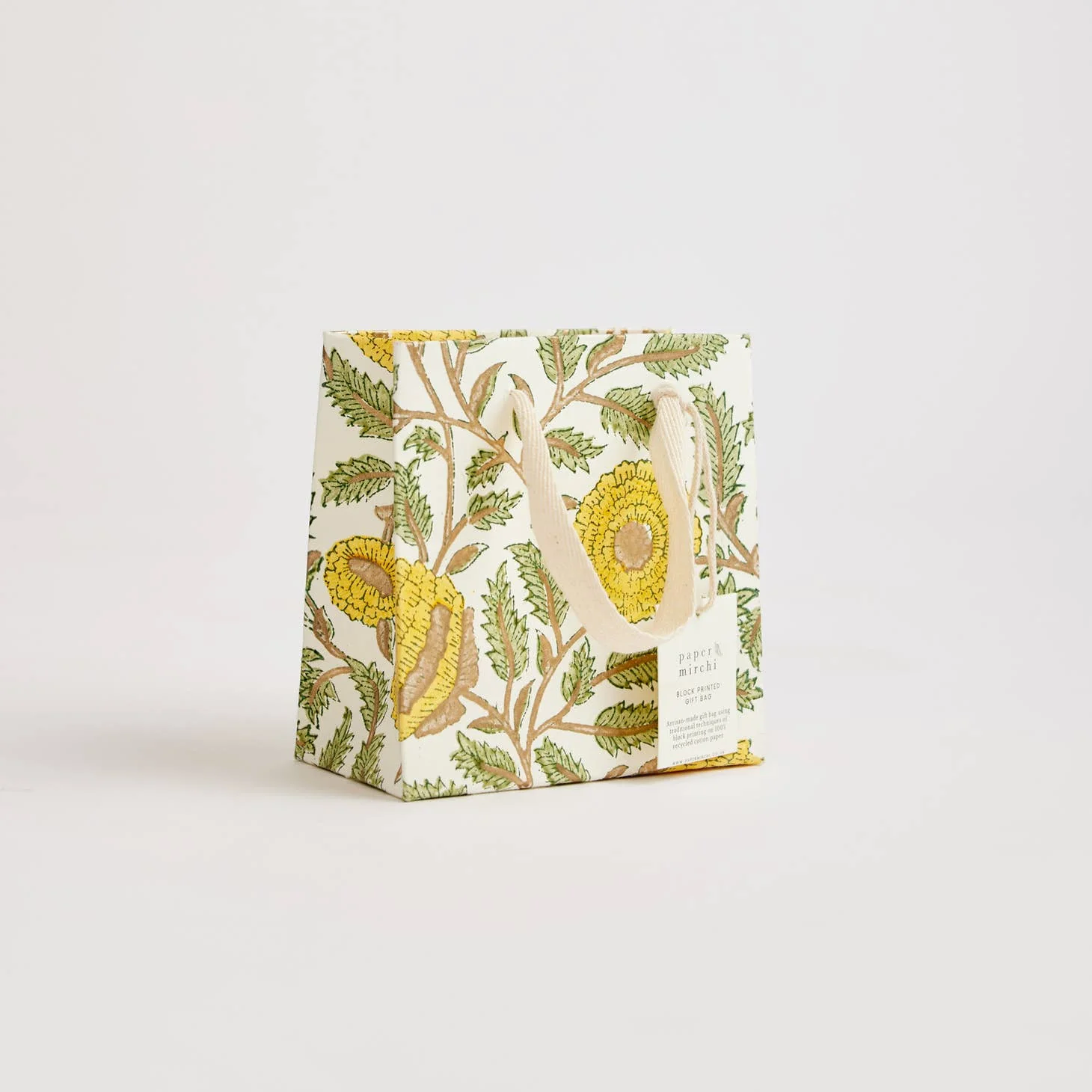 Block Printed Luxury Gift Bags - Small (Sunshine) - Image 2