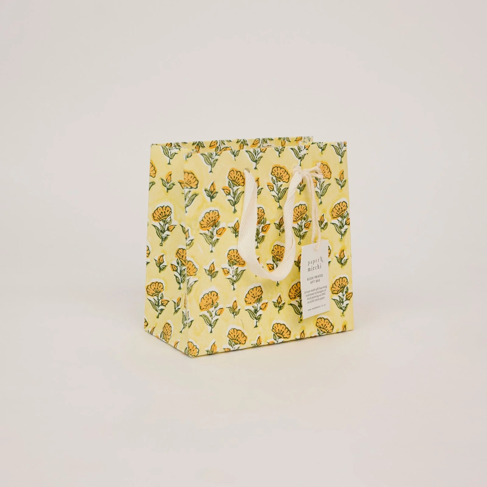 Block Printed Luxury Gift Bags - Small (Sunshine) - Image 3
