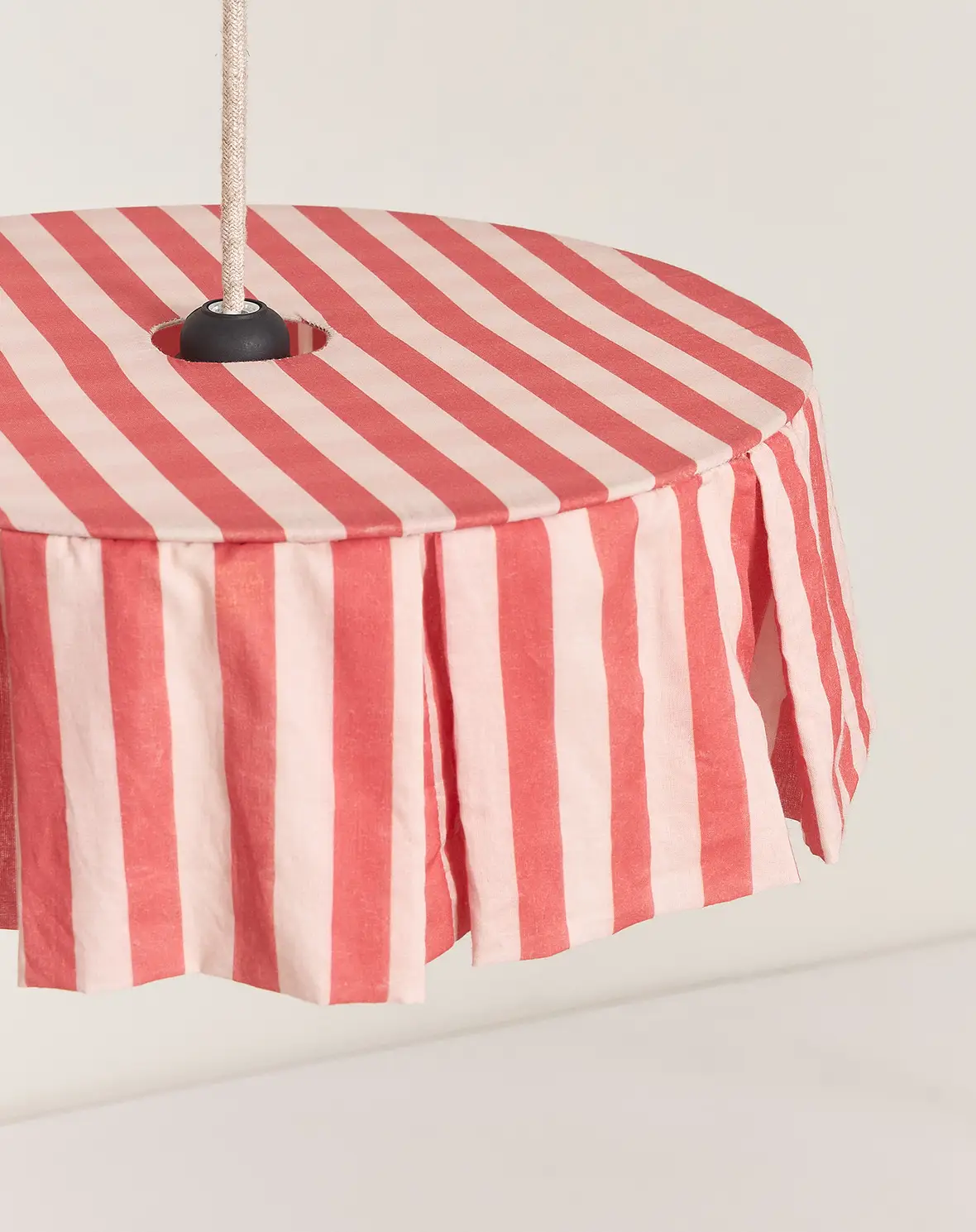Cotton Pendant Lampshade - Red Stripe - Image 2