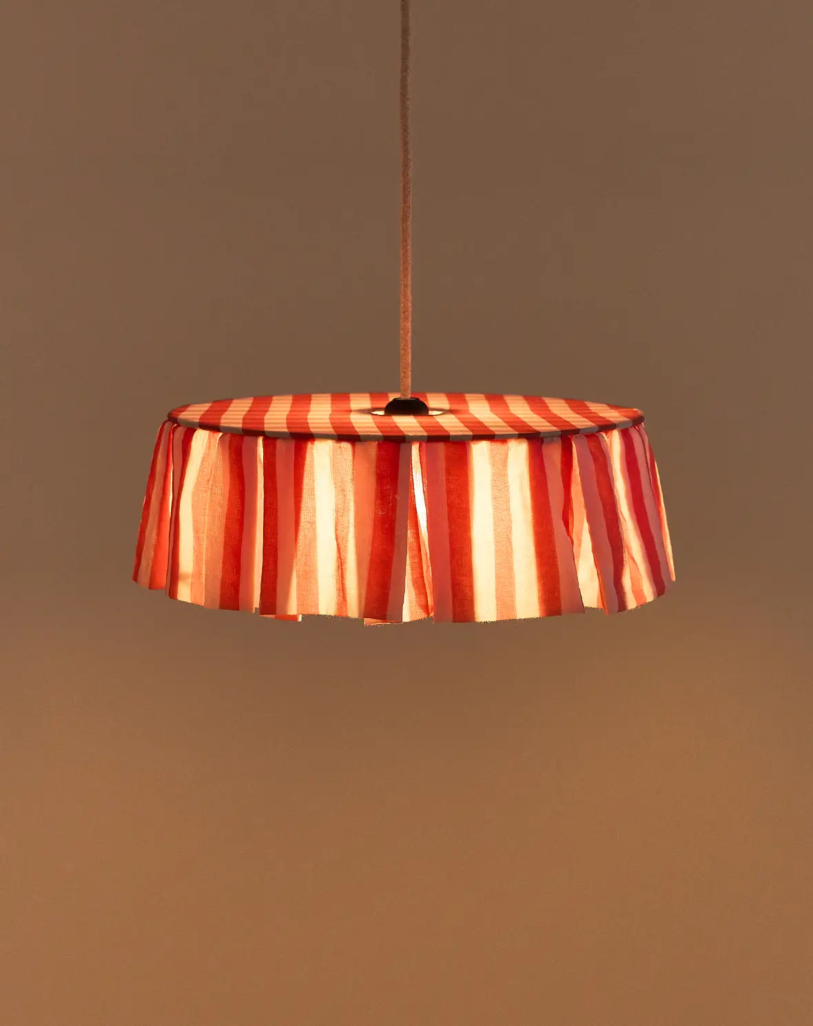 Cotton Pendant Lampshade - Red Stripe - Image 3