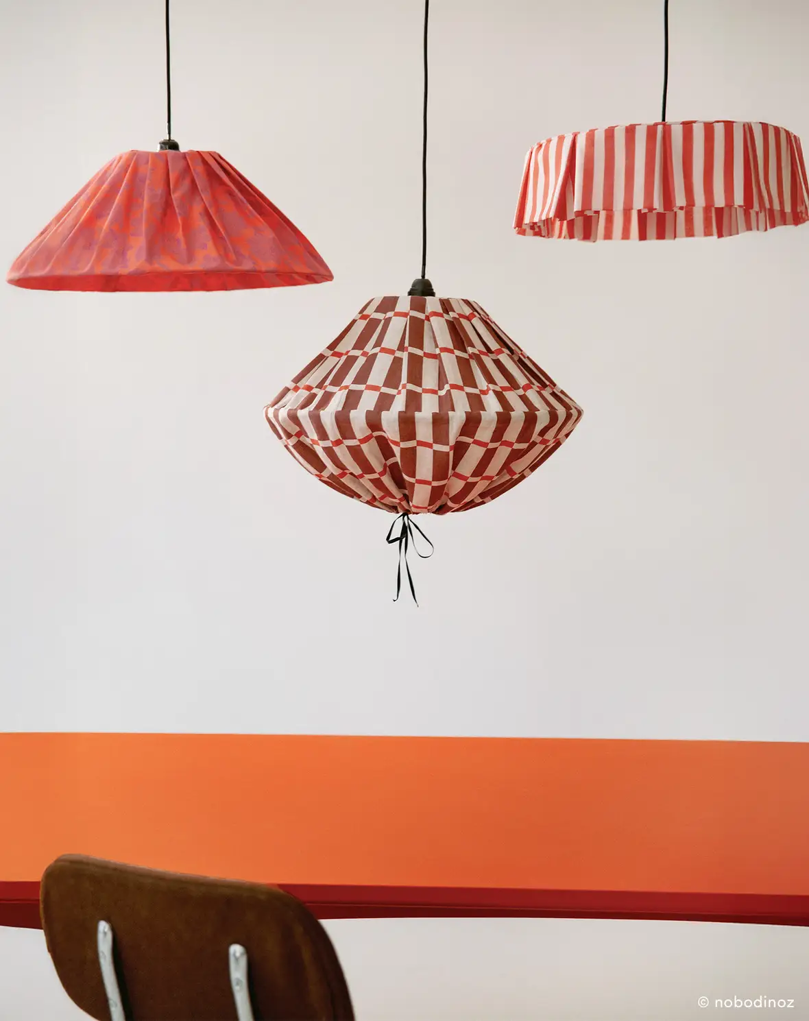 Cotton Pendant Lampshade - Red Stripe - Image 4