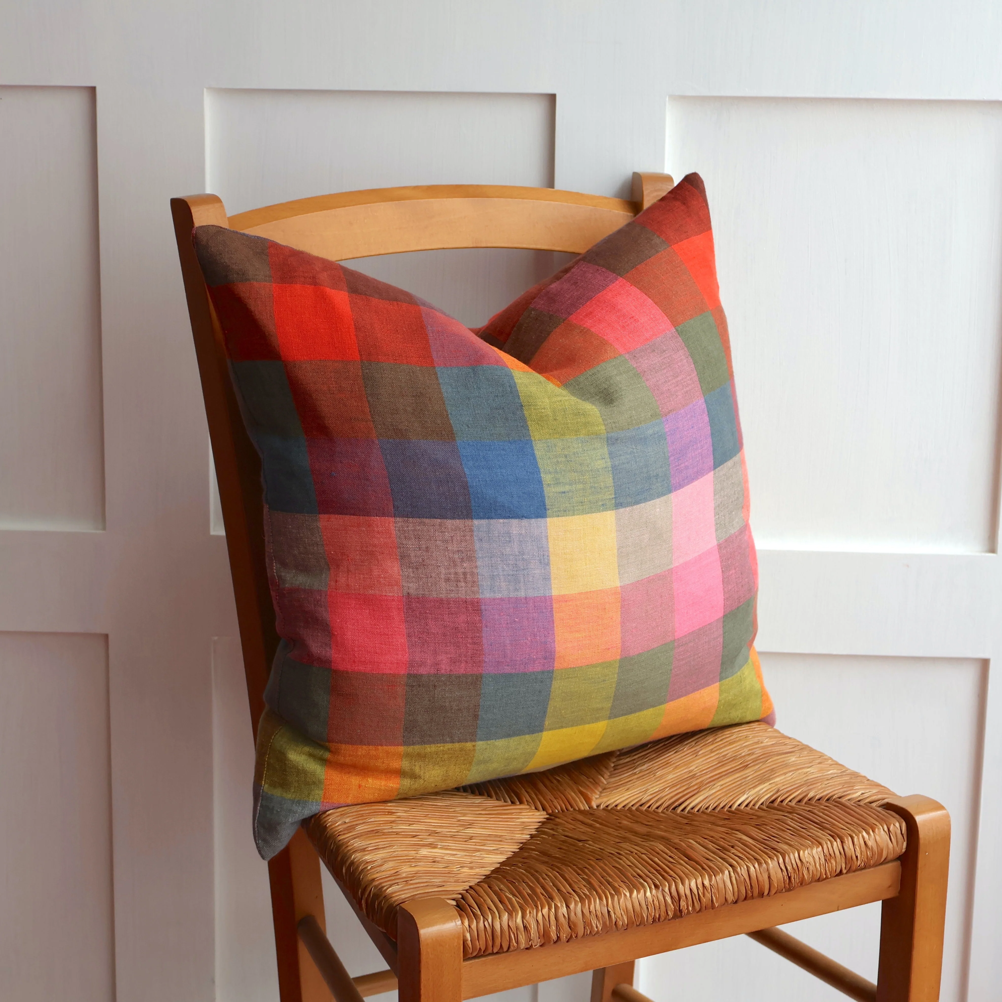 Cushion in Festival Check Linen
