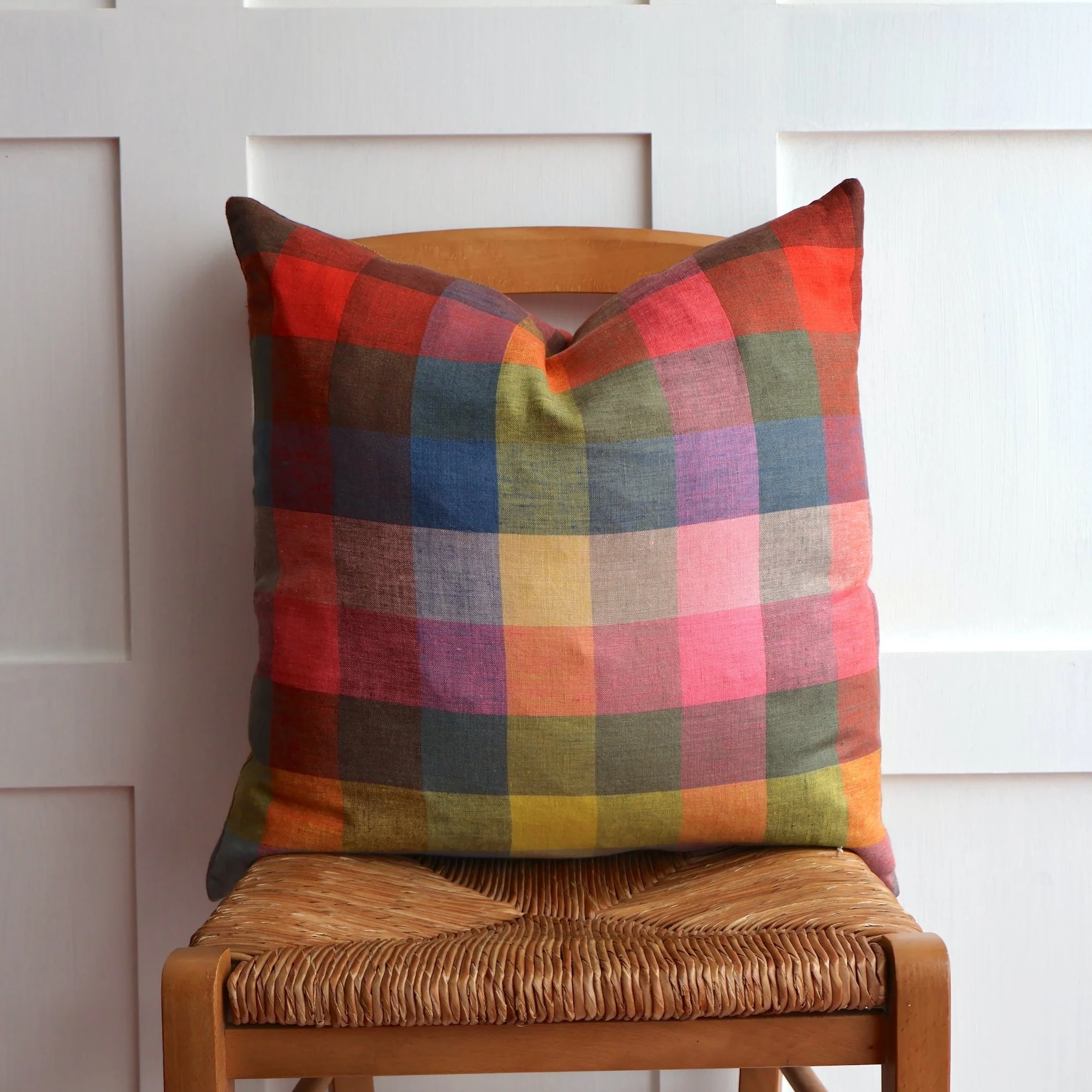Cushion in Festival Check Linen - Image 2