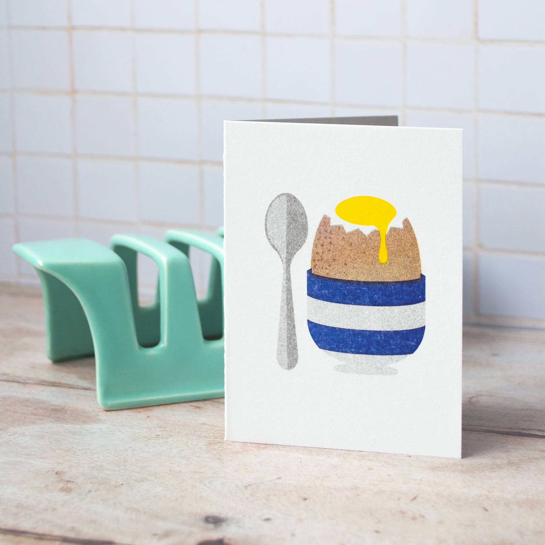 Egg and Spoon Cute Breakfast Mini Riso Foodie Greeting Card - Image 3