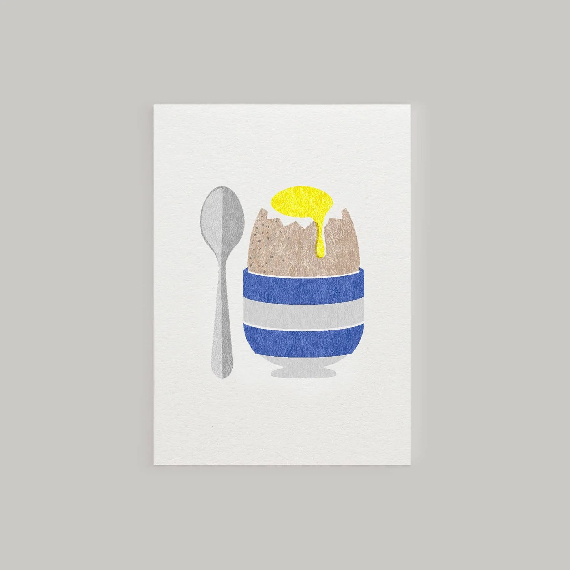 Egg and Spoon Cute Breakfast Mini Riso Foodie Greeting Card - Image 4