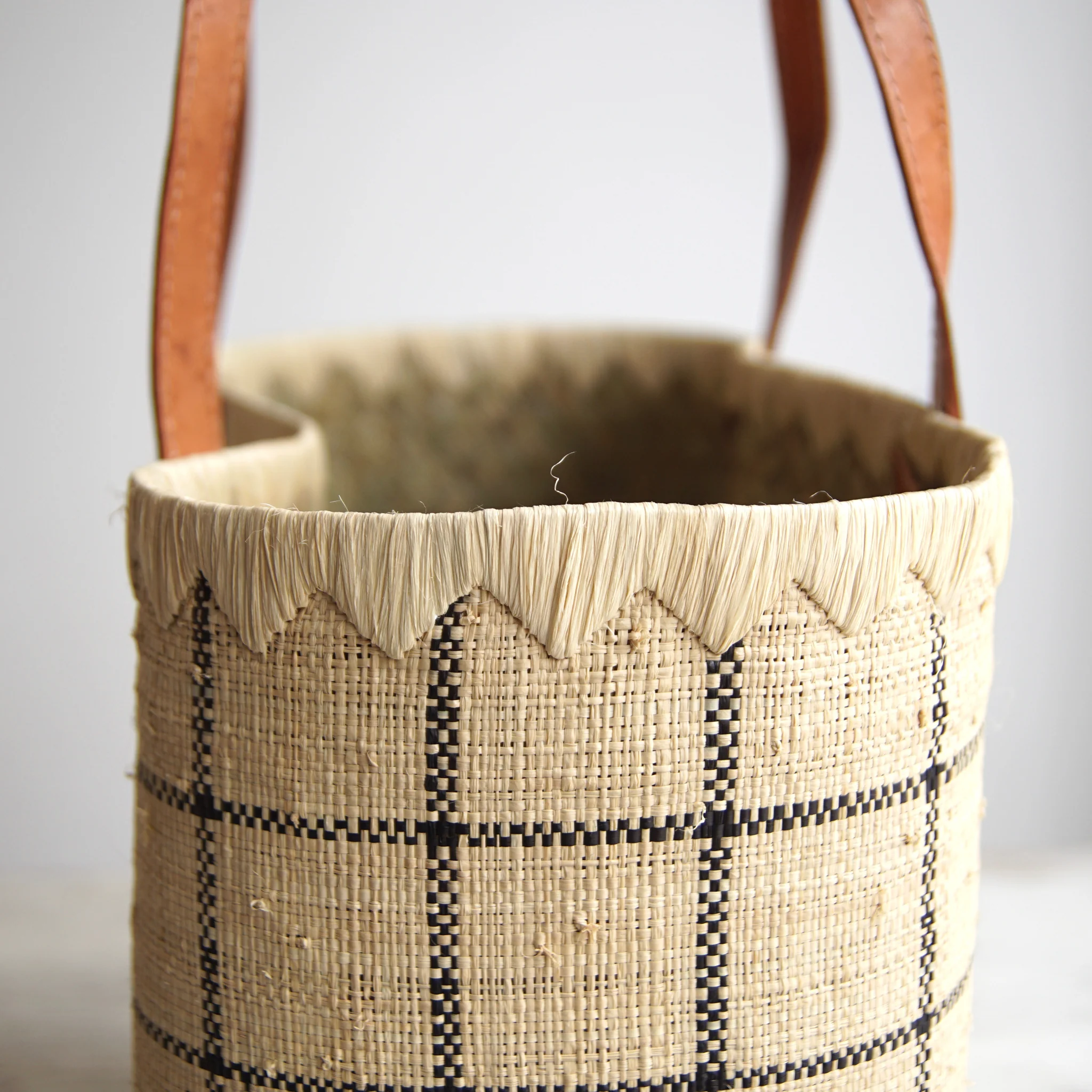 Fairtrade Raffia & Leather Basket Bag - Image 5