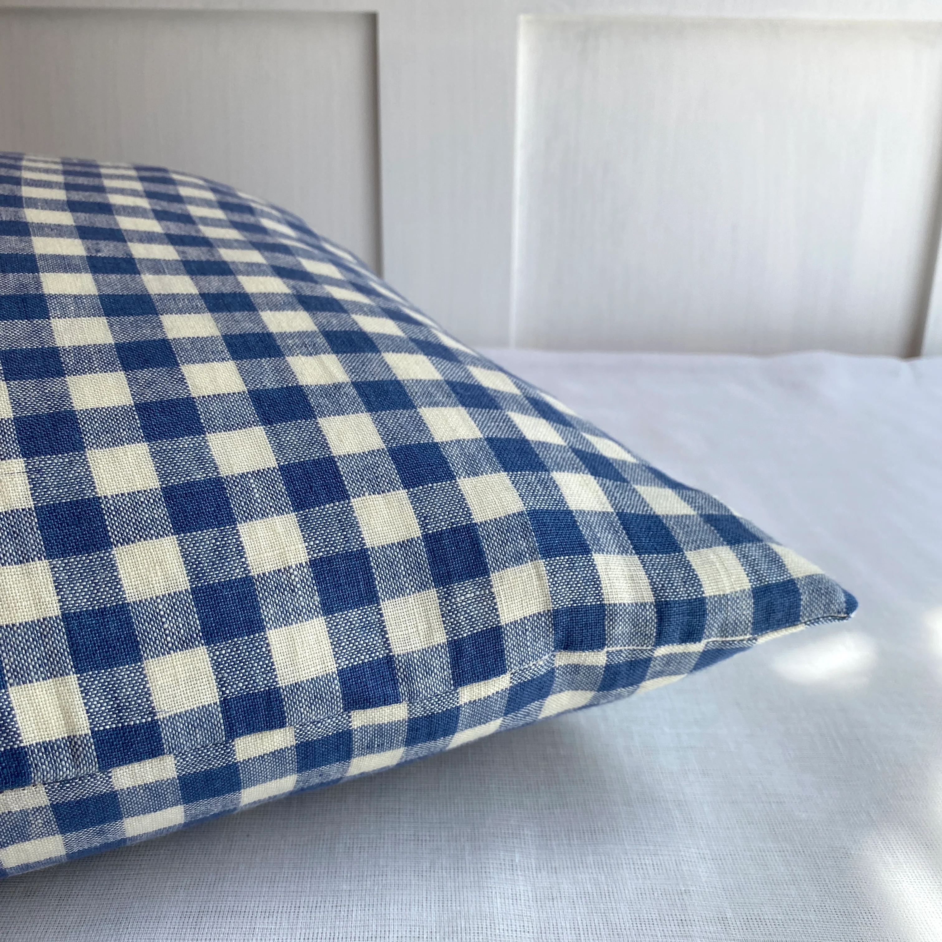 Cushion in Blue & Off White Linen Gingham