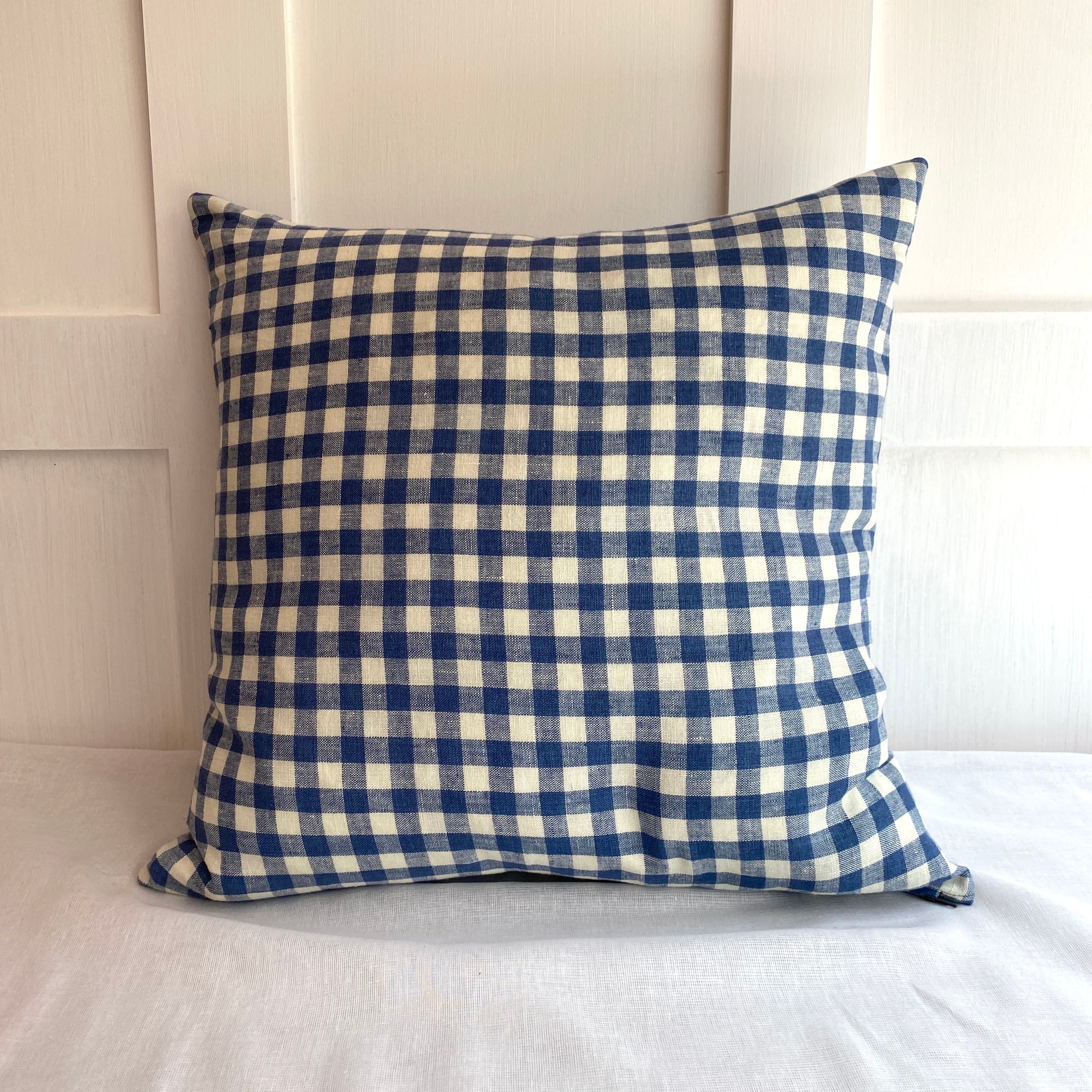 Cushion in Blue & Off White Linen Gingham - Image 2