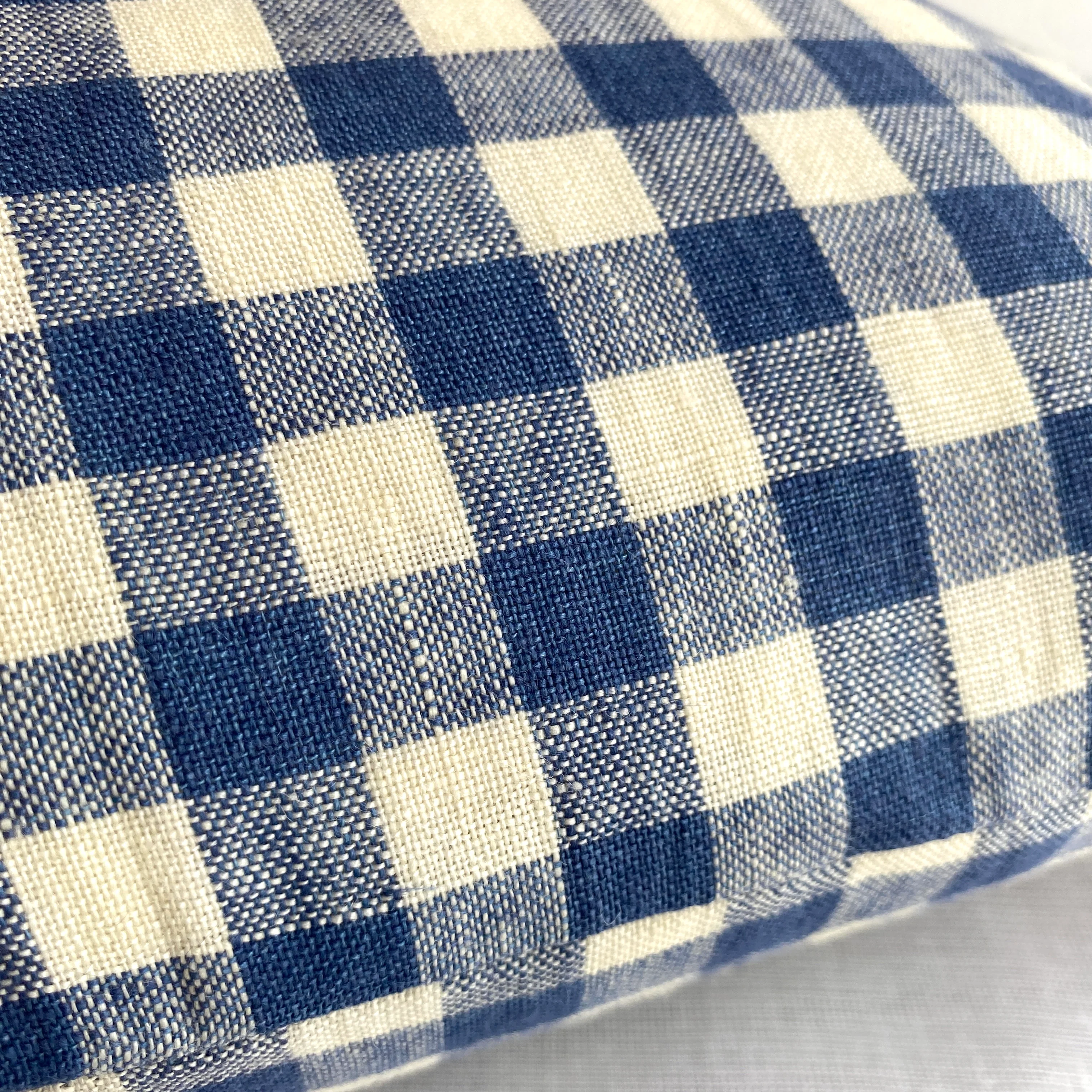 Cushion in Blue & Off White Linen Gingham - Image 4