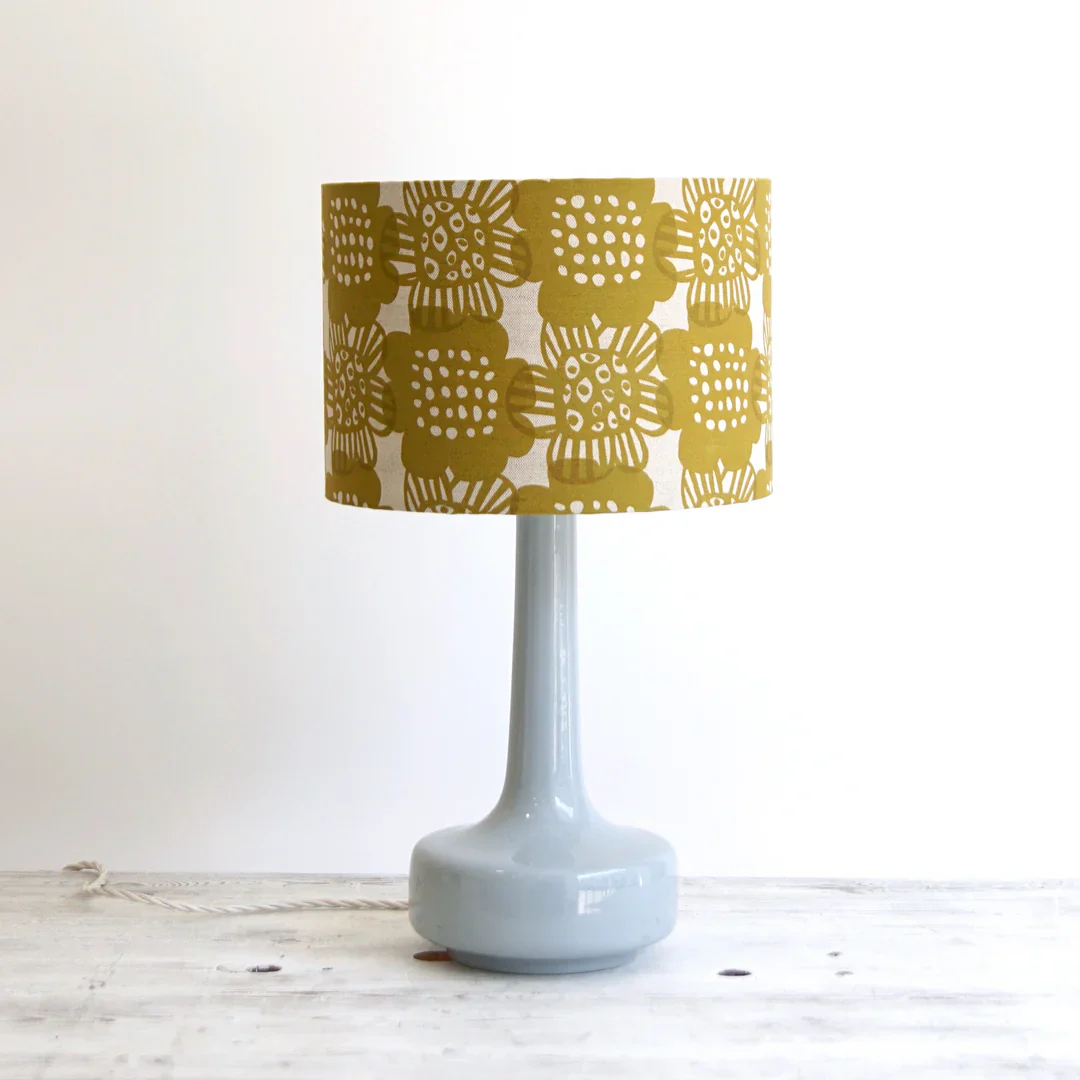 Grey Table Lamp & Curry 'Bloom' Shade