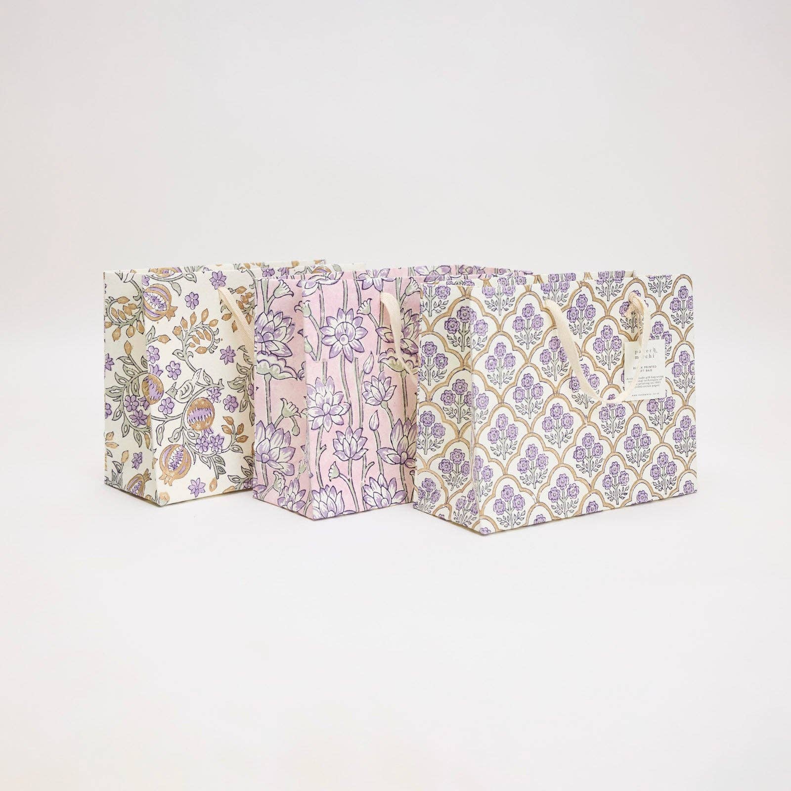 Block Printed Luxury Gift Bags - Medium (Lavender)