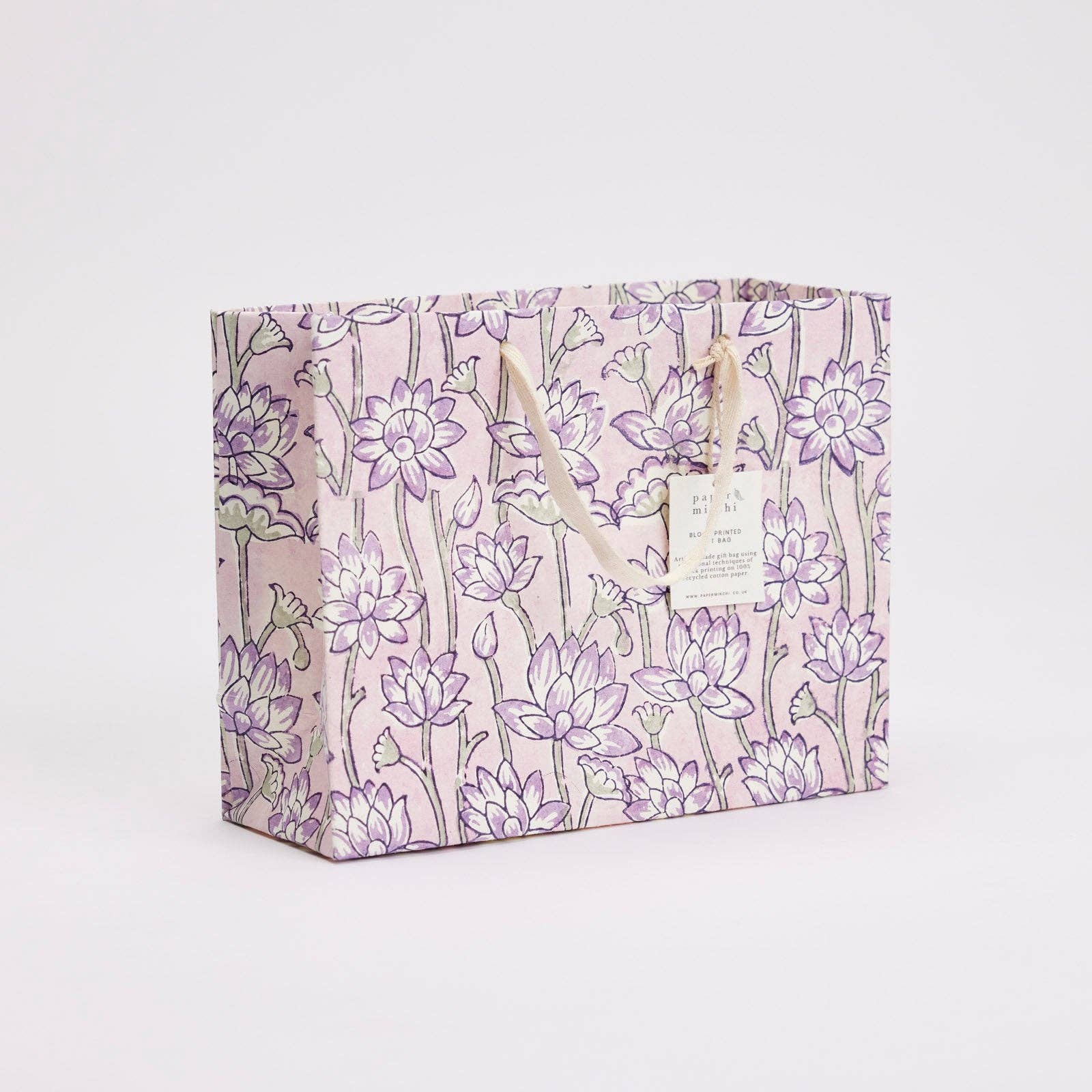 Block Printed Luxury Gift Bags - Medium (Lavender) - Image 3