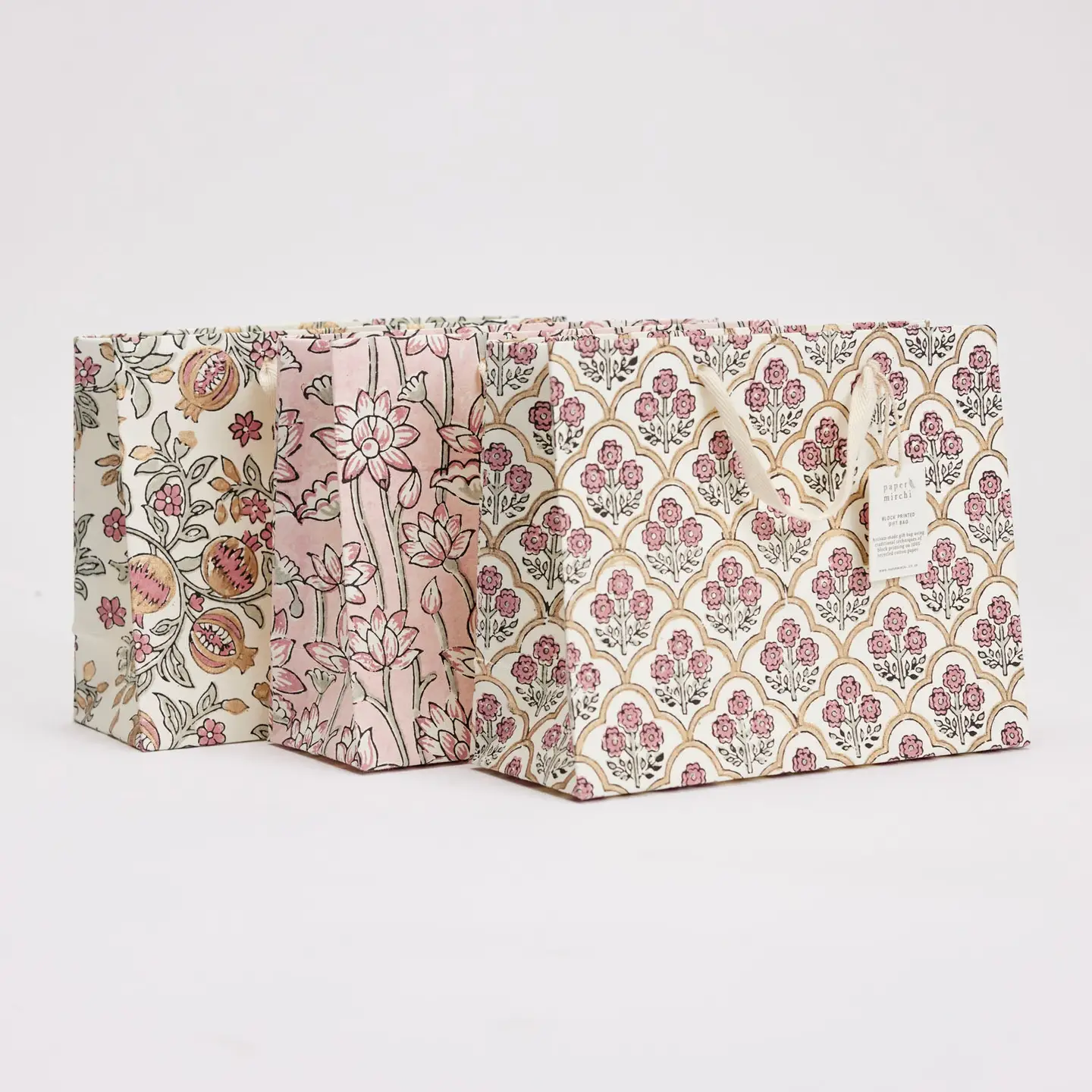 Block Printed Luxury Gift Bags - Medium (Pink Earth)