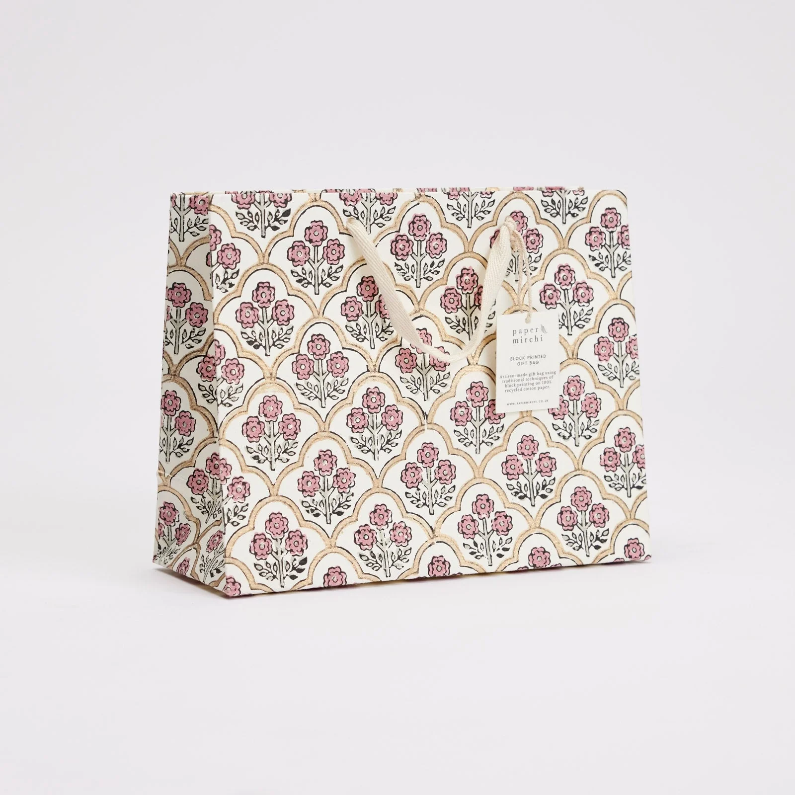 Block Printed Luxury Gift Bags - Medium (Pink Earth) - Image 3