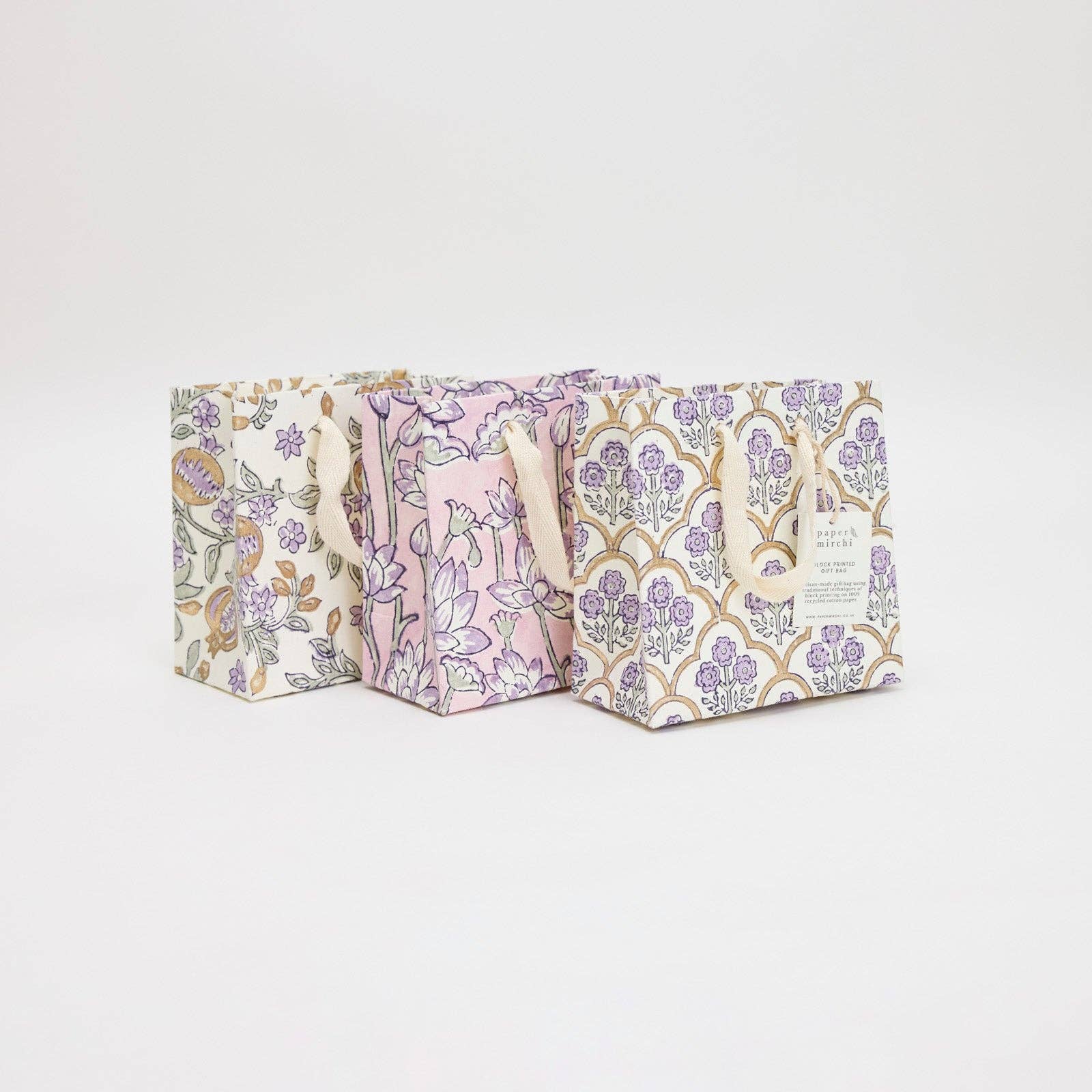 Block Printed Luxury Gift Bags - Small (Lavender)