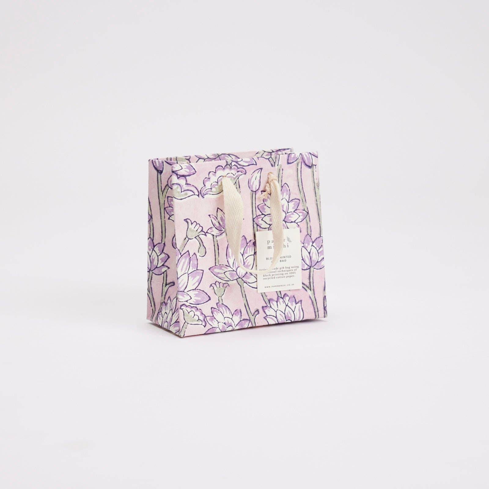 Block Printed Luxury Gift Bags - Small (Lavender) - Image 2