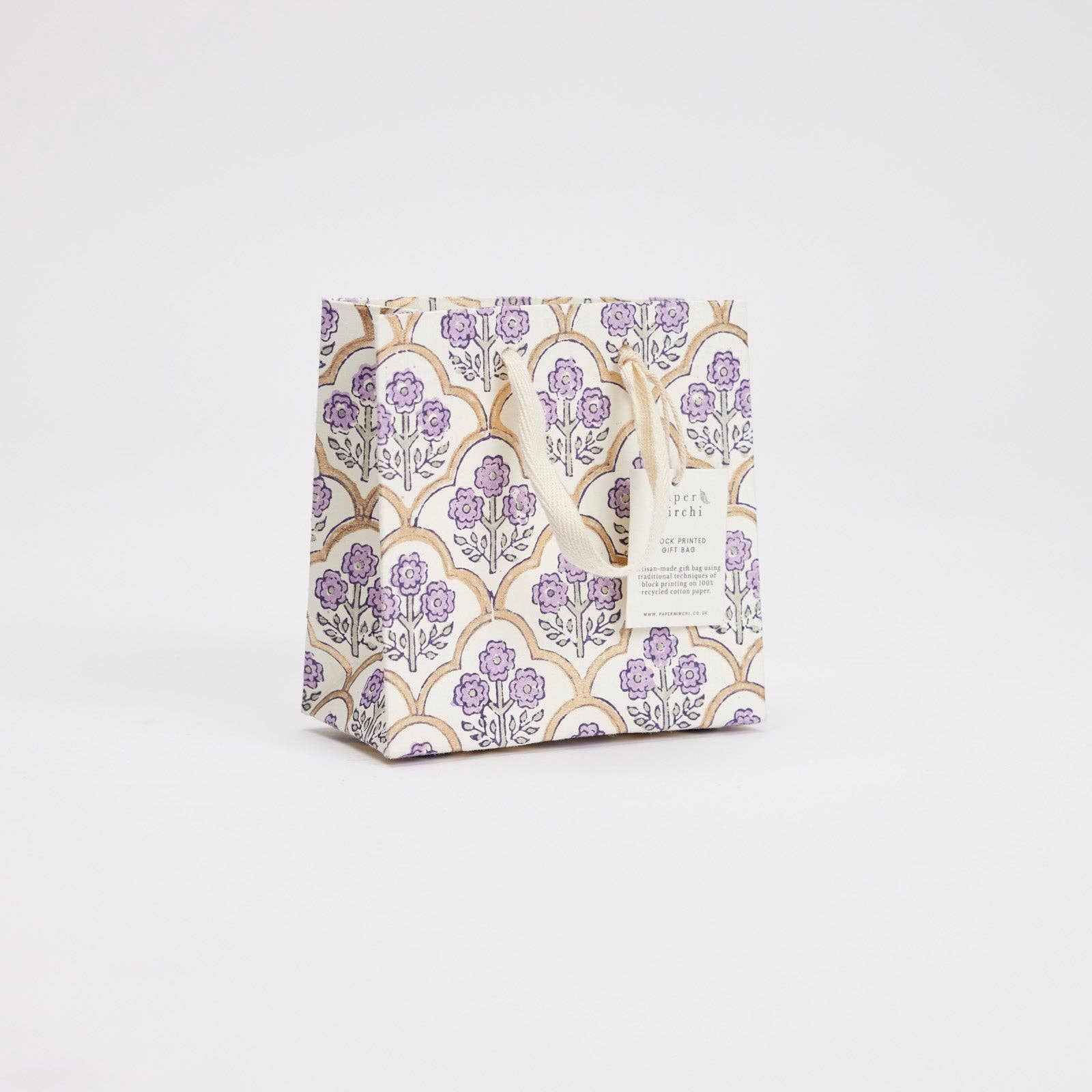 Block Printed Luxury Gift Bags - Small (Lavender) - Image 3