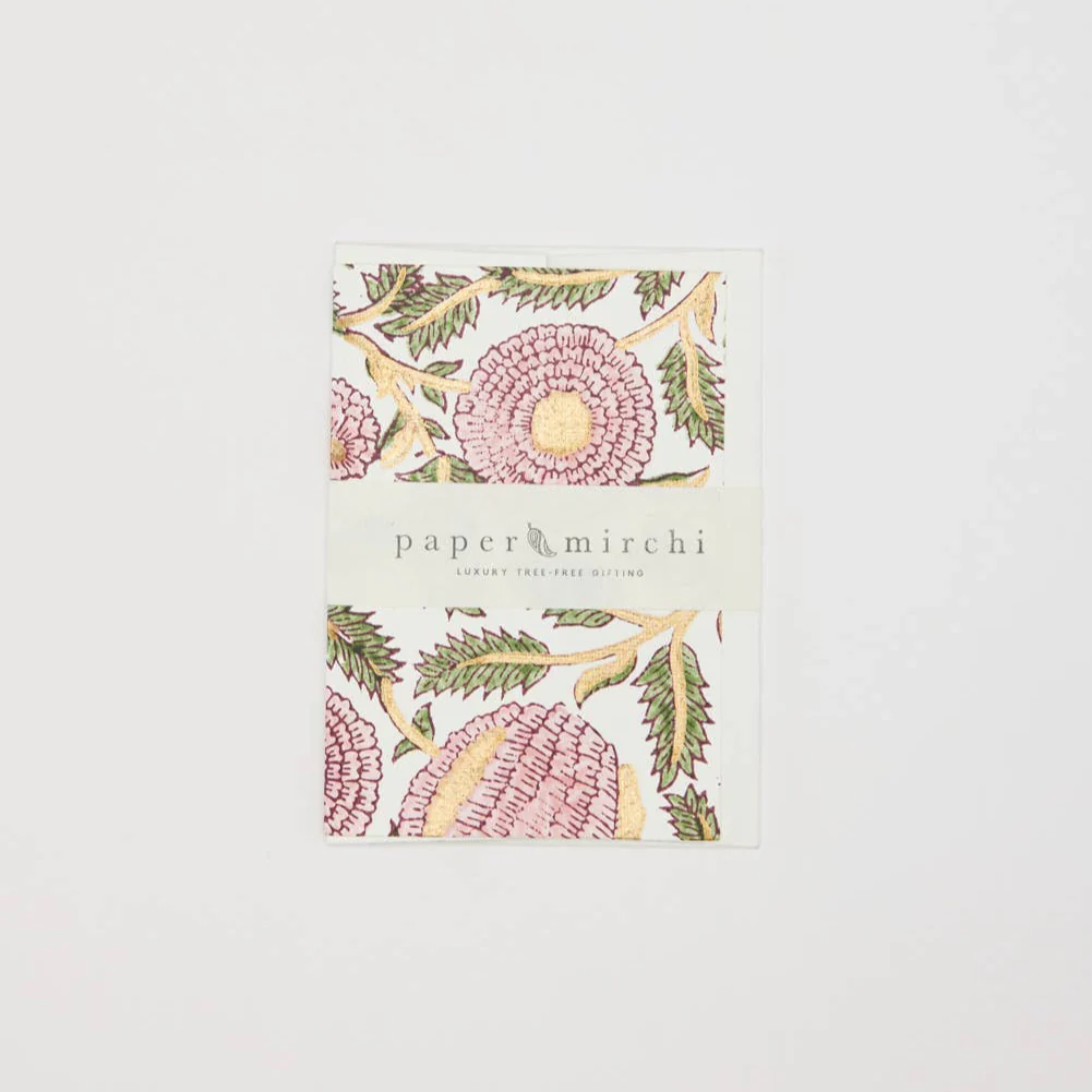 Hand Block Printed Greeting Card - Marigold Glitz Blush