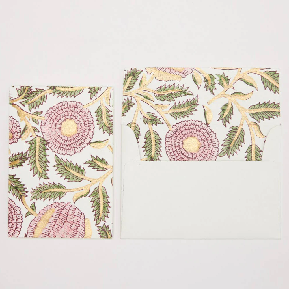 Hand Block Printed Greeting Card - Marigold Glitz Blush - Image 2