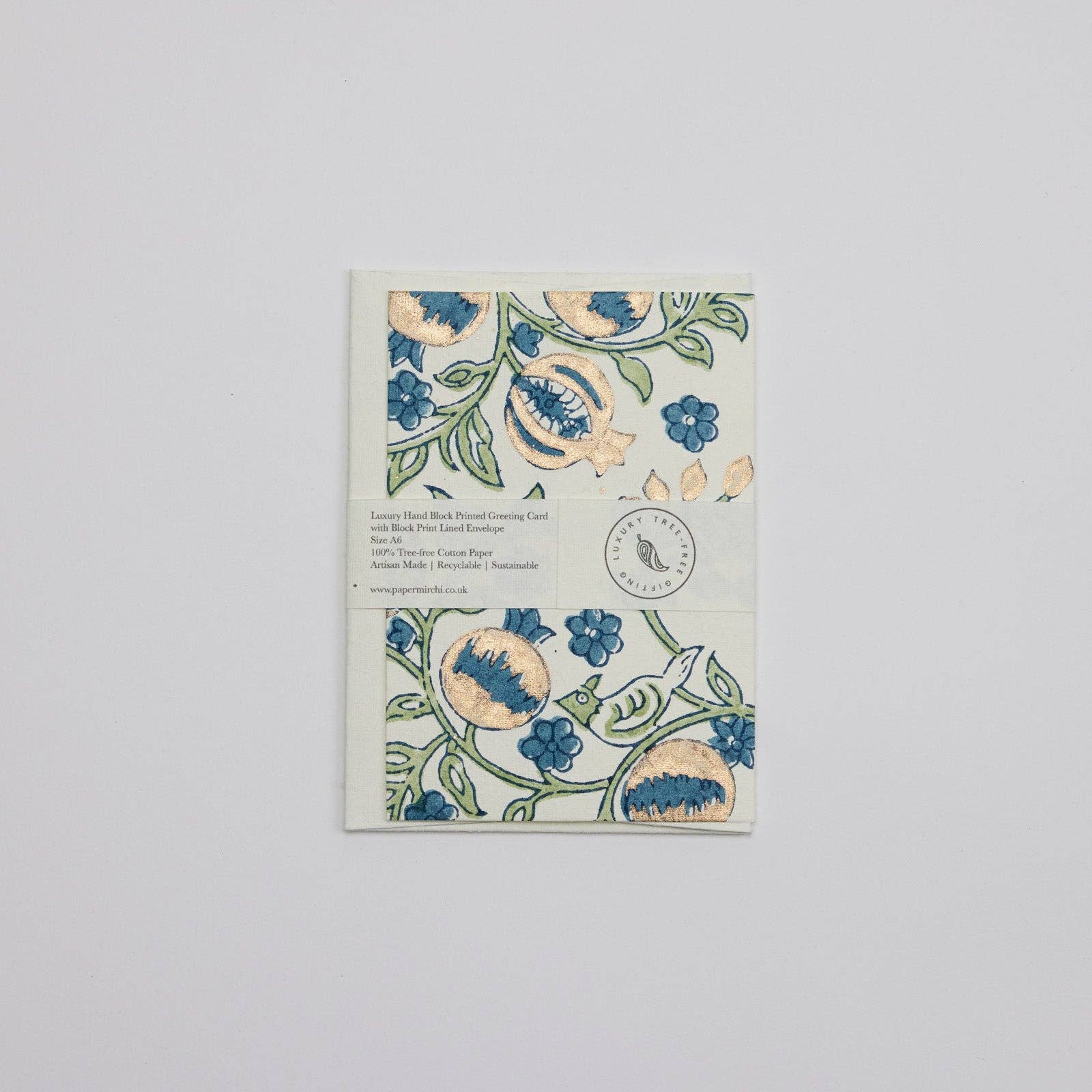 Hand Block Printed Greeting Card - Pomegranate Indigo - Image 2