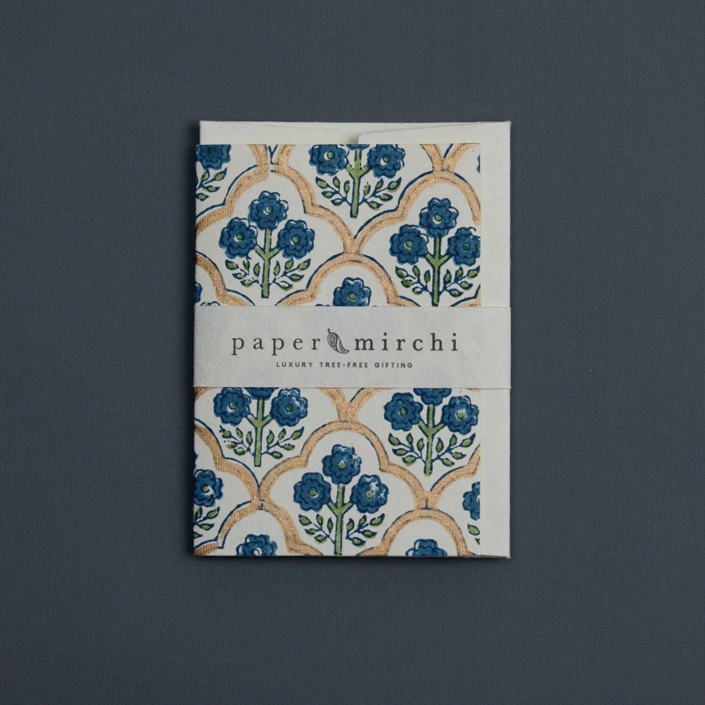 Block Printed Greeting Card - Trellis Indigo