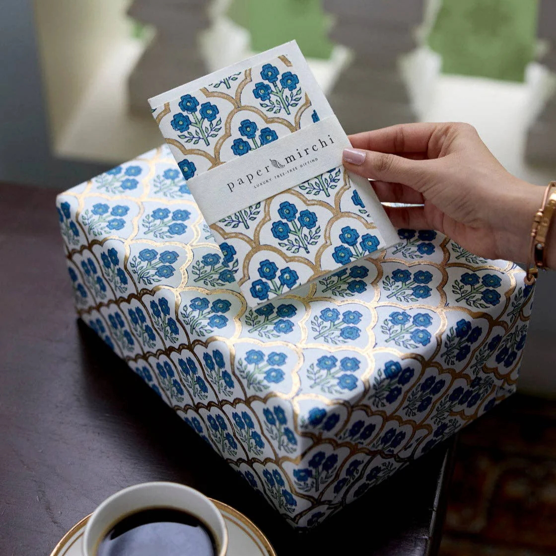 Block Printed Greeting Card - Trellis Indigo - Image 2