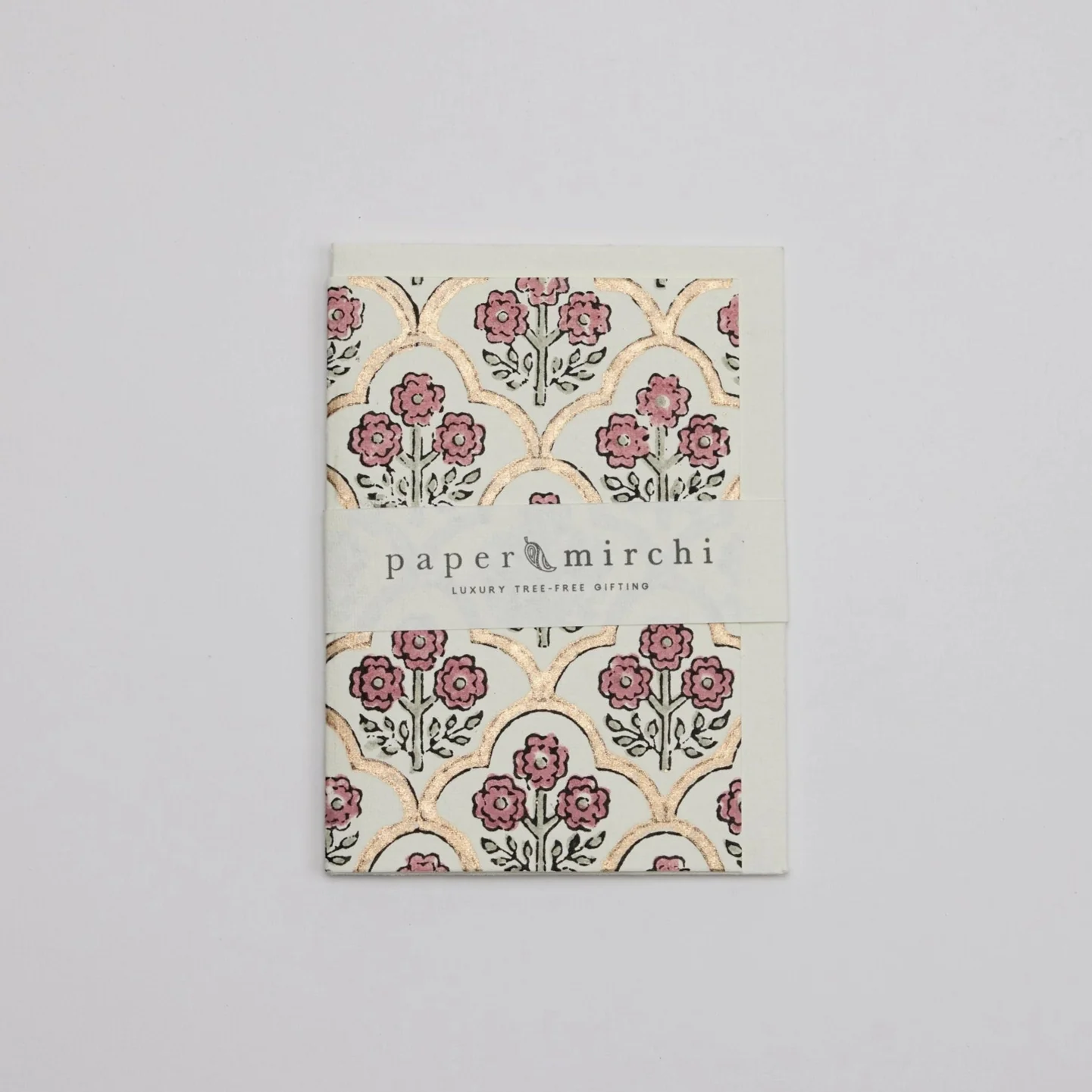 Hand Block Printed Greetings Card - Trellis Pink Earth