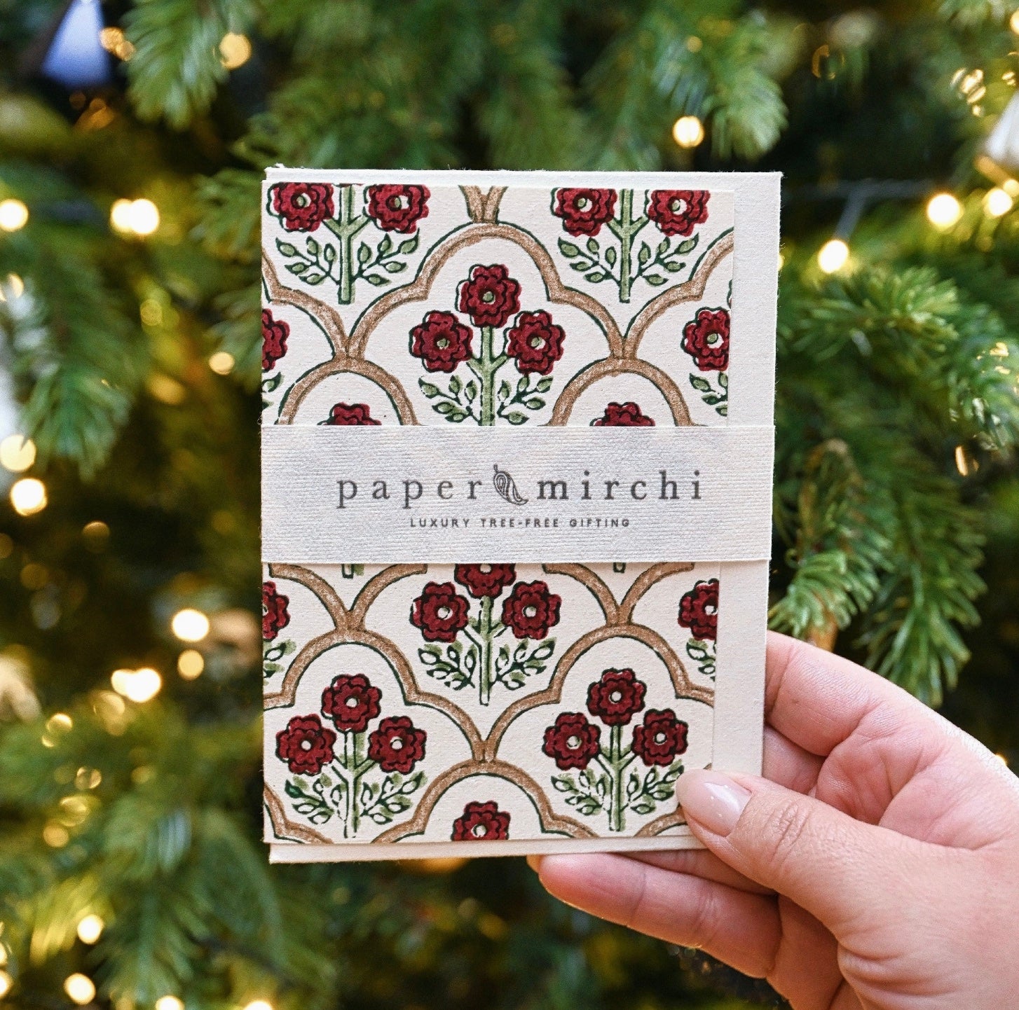 Hand Block Printed Greetings Card - Trellis Cherry