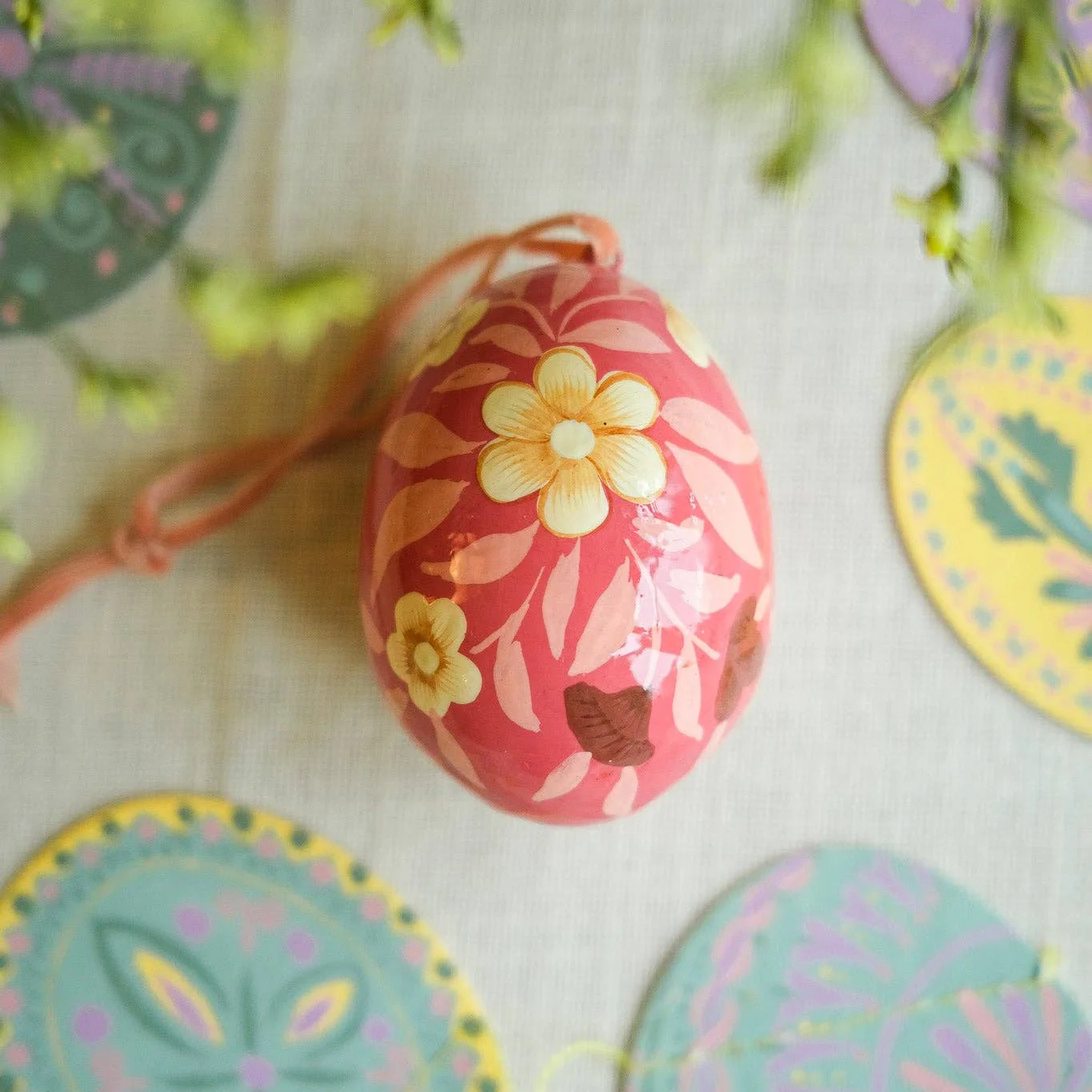 Hand-Painted Floral Pink Decorative Egg